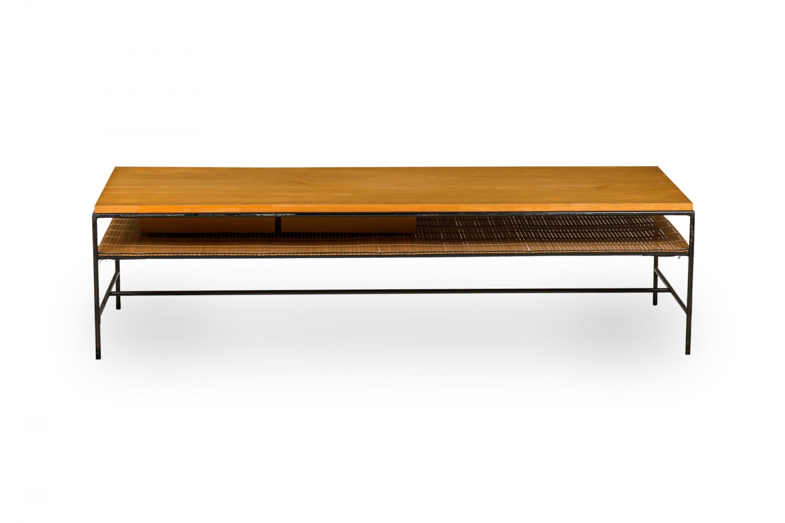 Paul McCobb for Winchendon 'Planner' Blond Wood and Iron Two Drawer Coffee Table In Good Condition For Sale In New York, NY