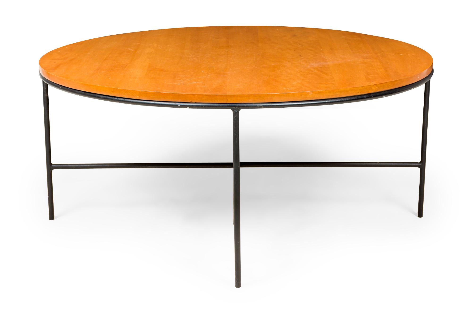 Mid-Century Modern Paul McCobb for Winchendon Planner Group Circular Maple and Iron Coffee Tables For Sale