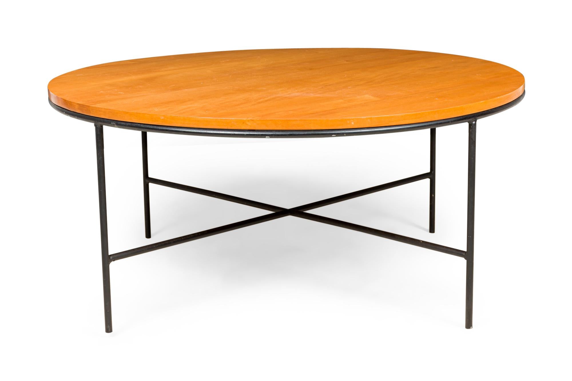 American Paul McCobb for Winchendon Planner Group Circular Maple and Iron Coffee Tables For Sale