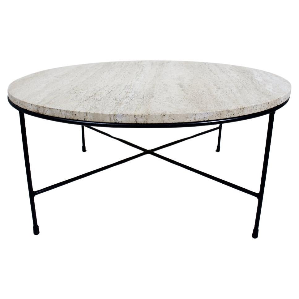  Table basse en travertin et fer noir Paul McCobb For Winchendon, années 1950