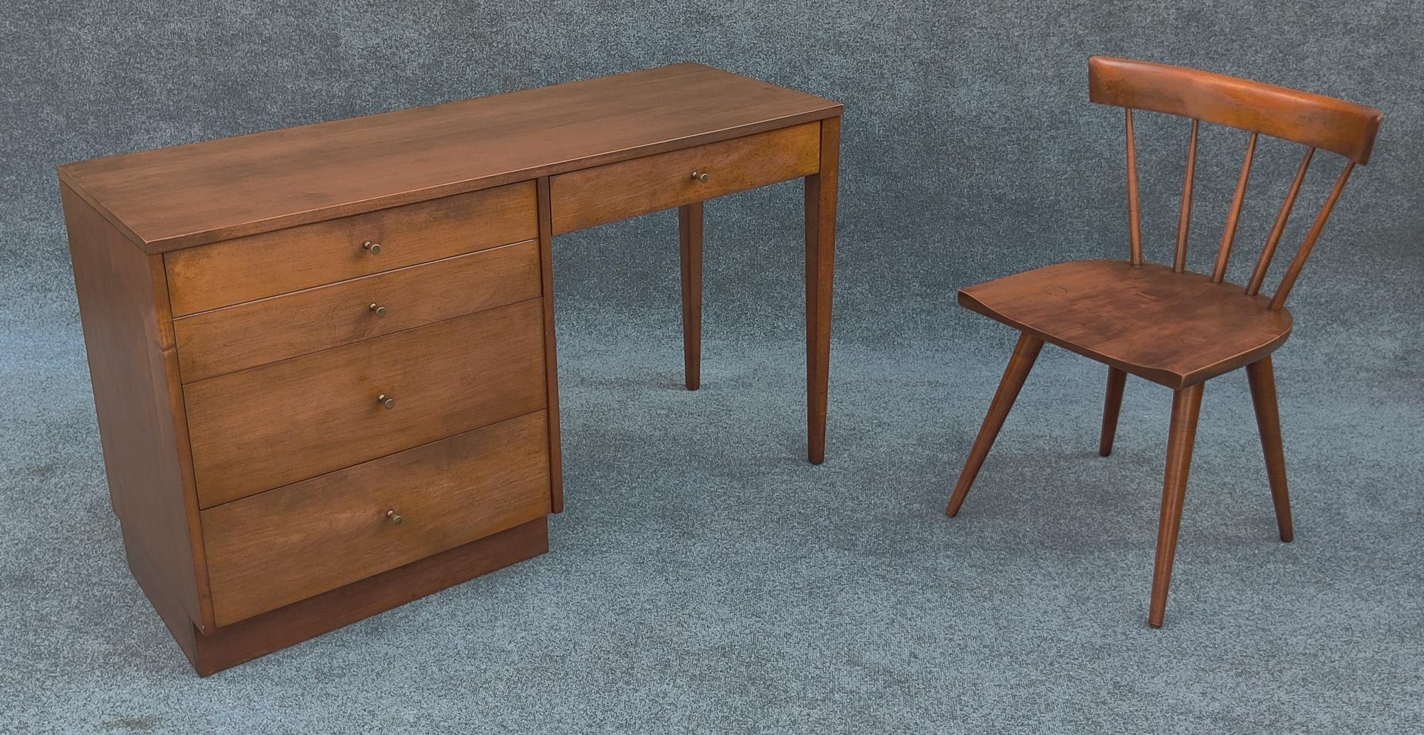 Mid-Century Modern Paul McCobb for Winchendon Walnut Stain Maple #1560 Desk & Spindle Chair  For Sale