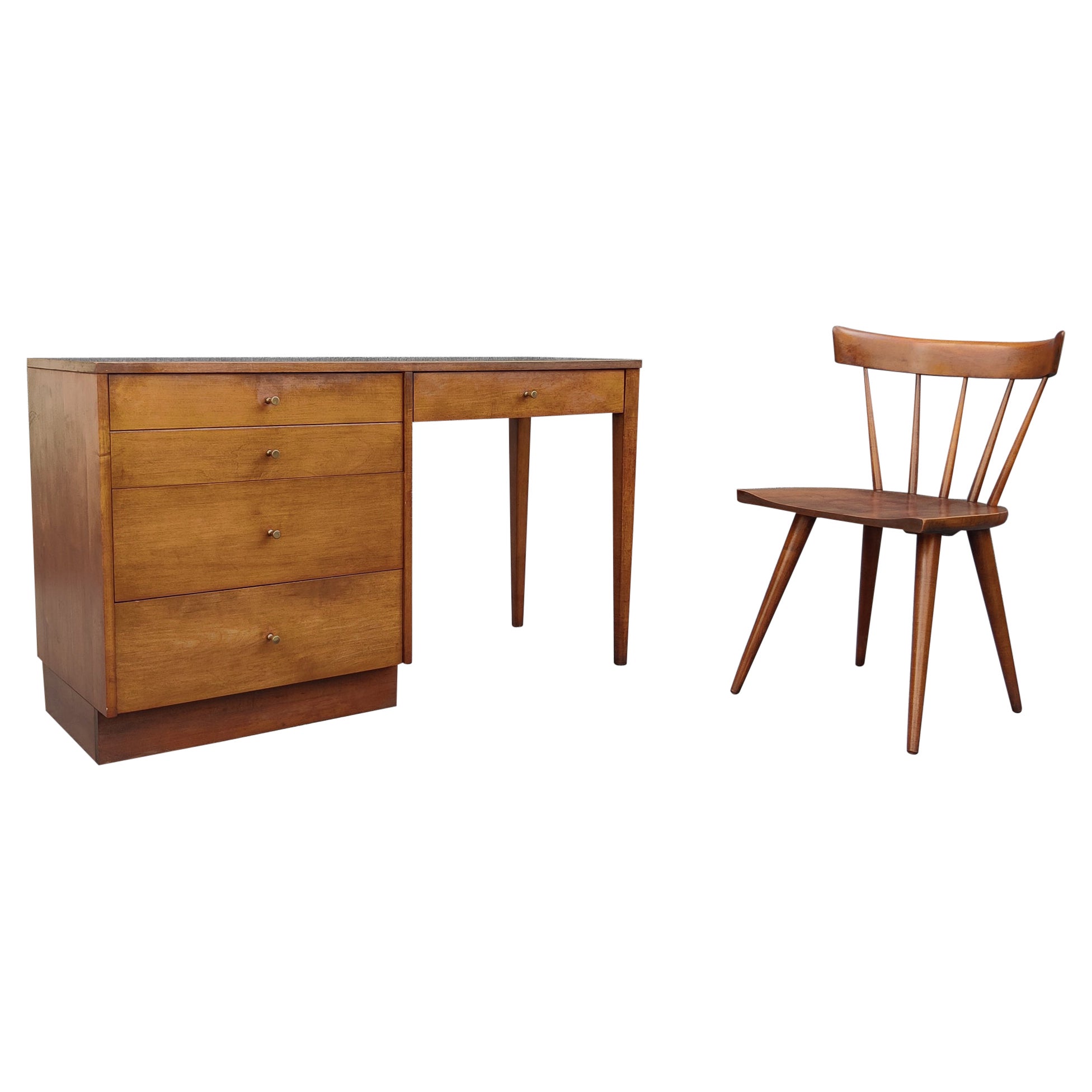 Paul McCobb for Winchendon Walnut Stain Maple #1560 Desk & Spindle Chair