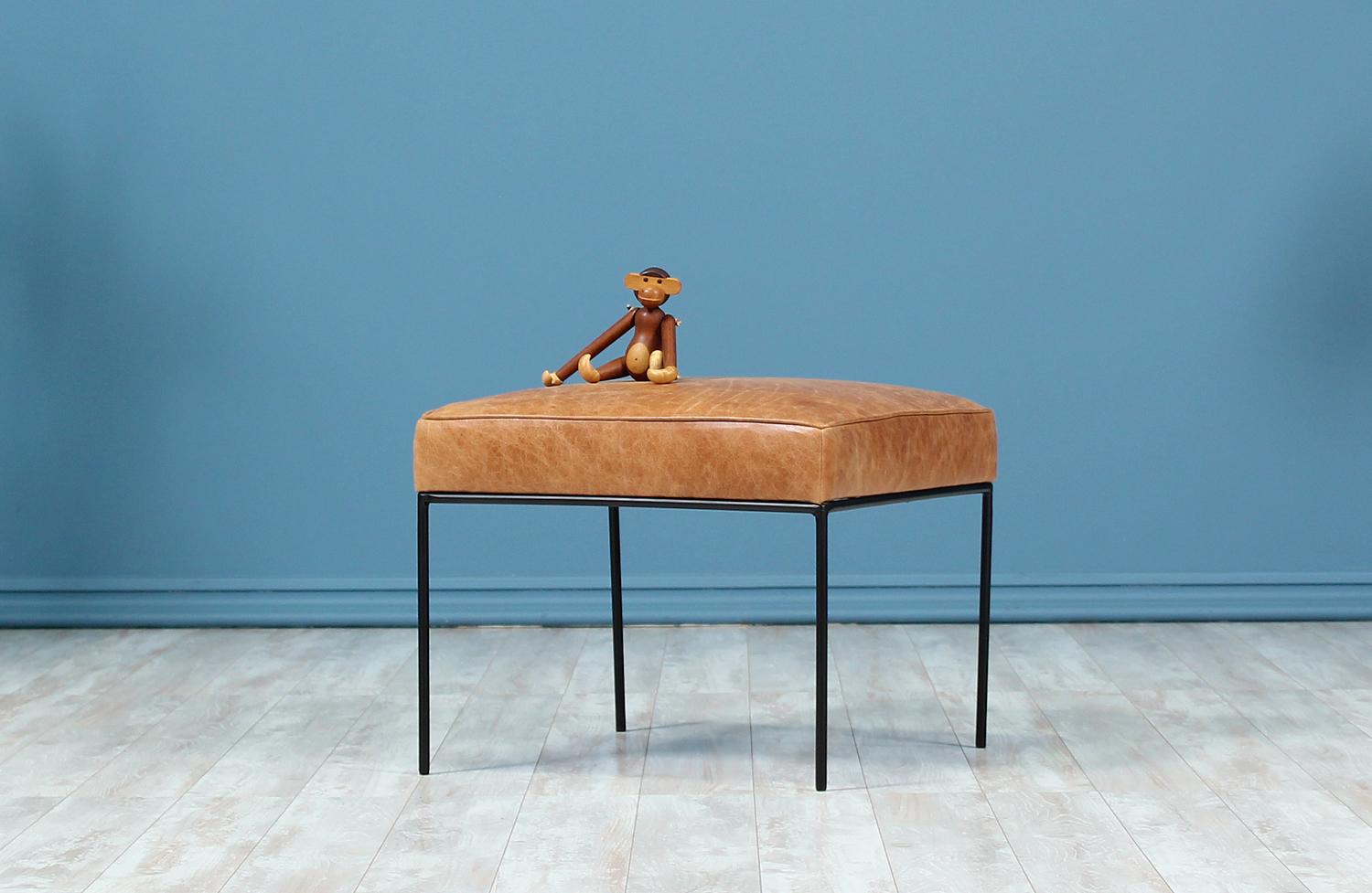 Mid-Century Modern Paul McCobb Iron and Leather Stool for Planner Group