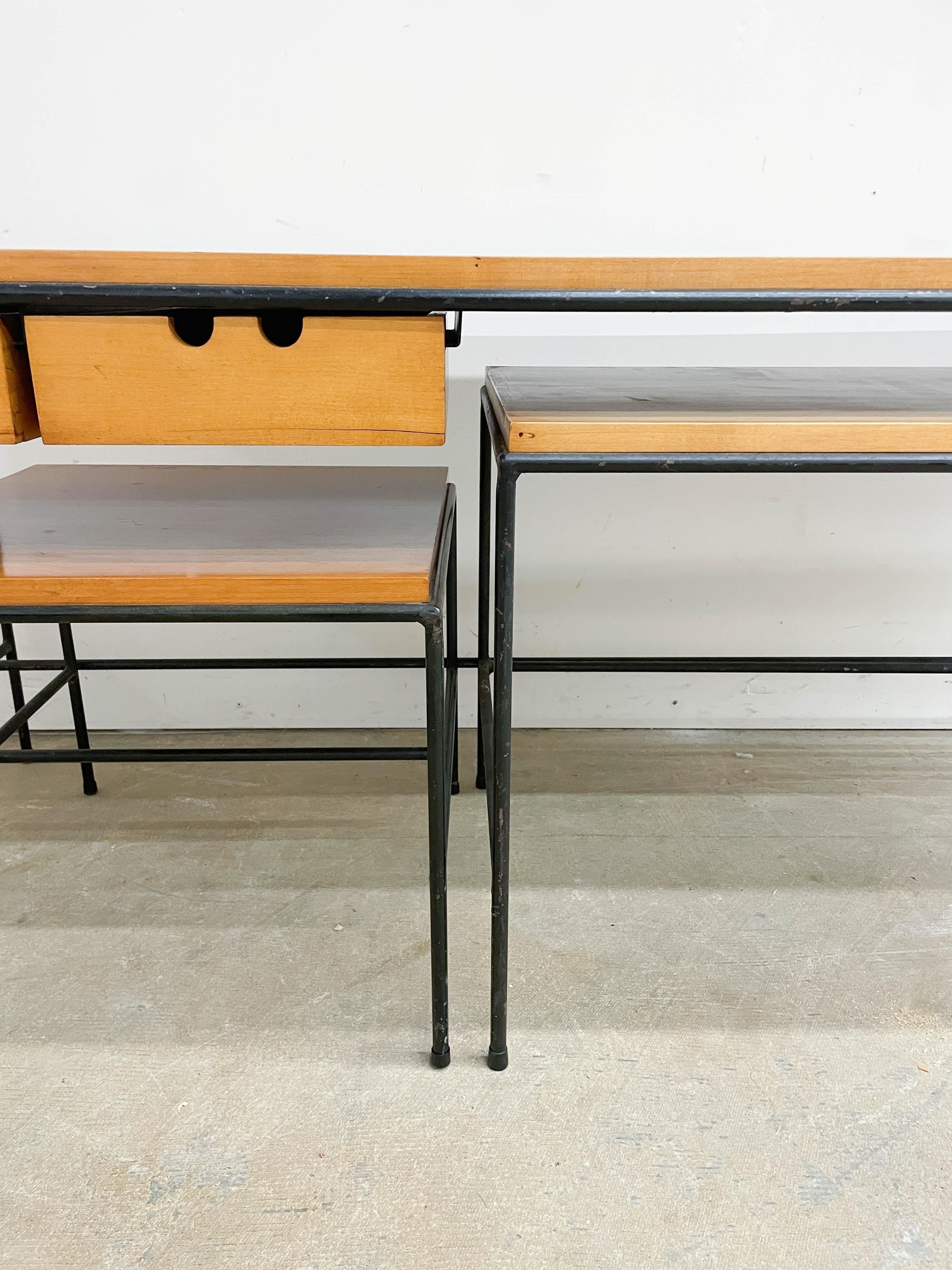 Paul McCobb Iron Leg Nesting tables with drawers For Sale 4