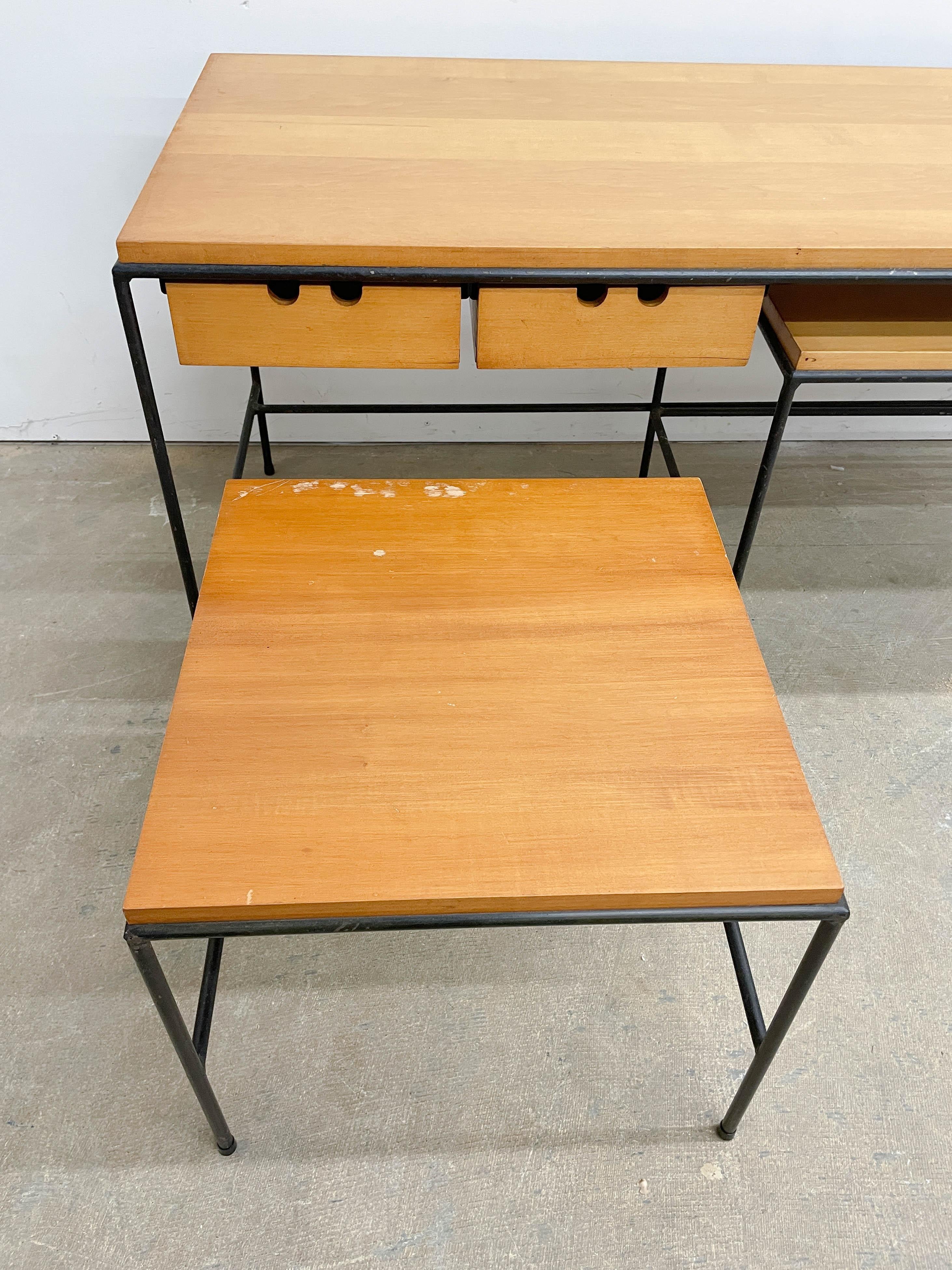 American Paul McCobb Iron Leg Nesting tables with drawers For Sale
