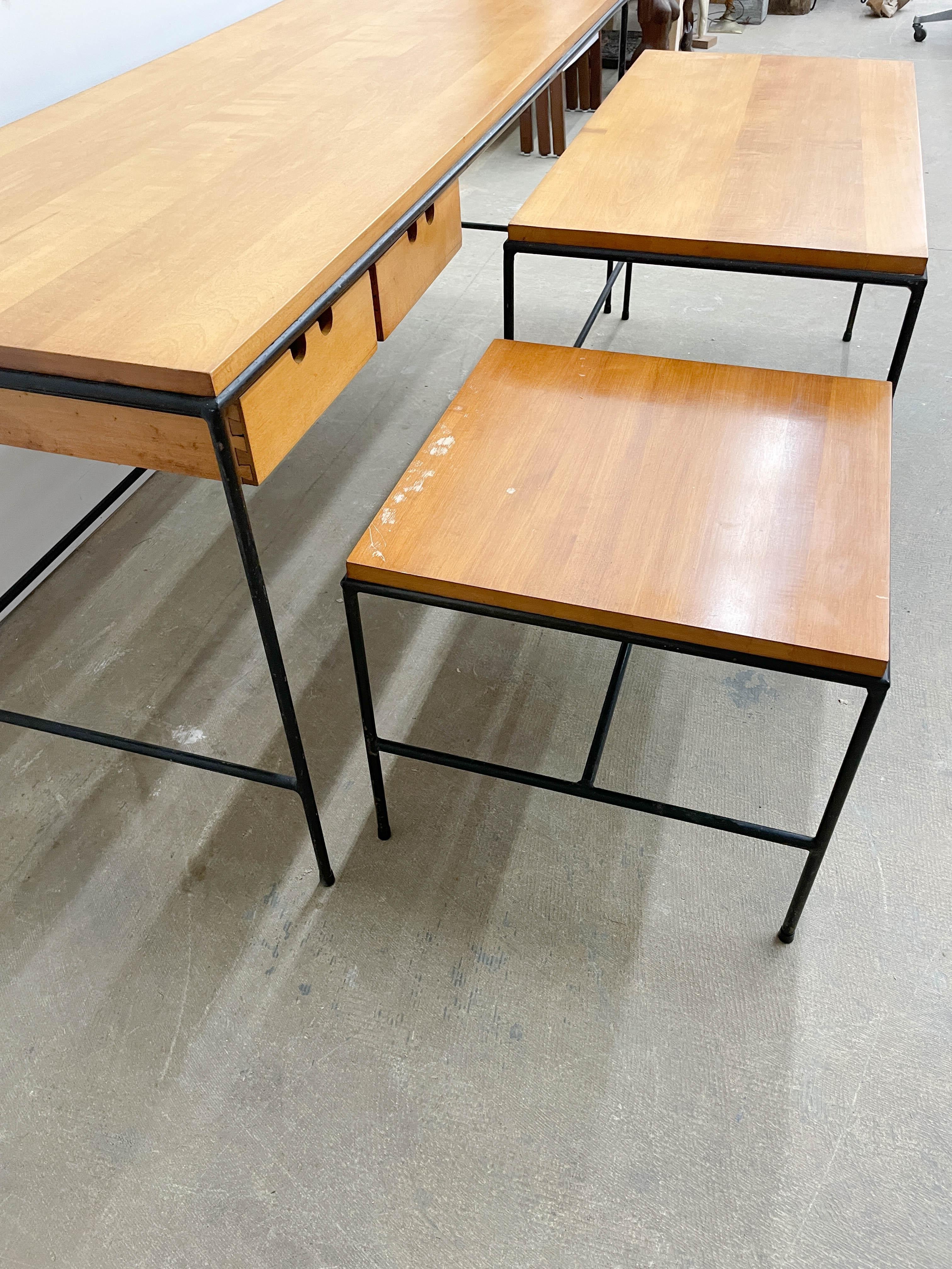 20th Century Paul McCobb Iron Leg Nesting tables with drawers For Sale