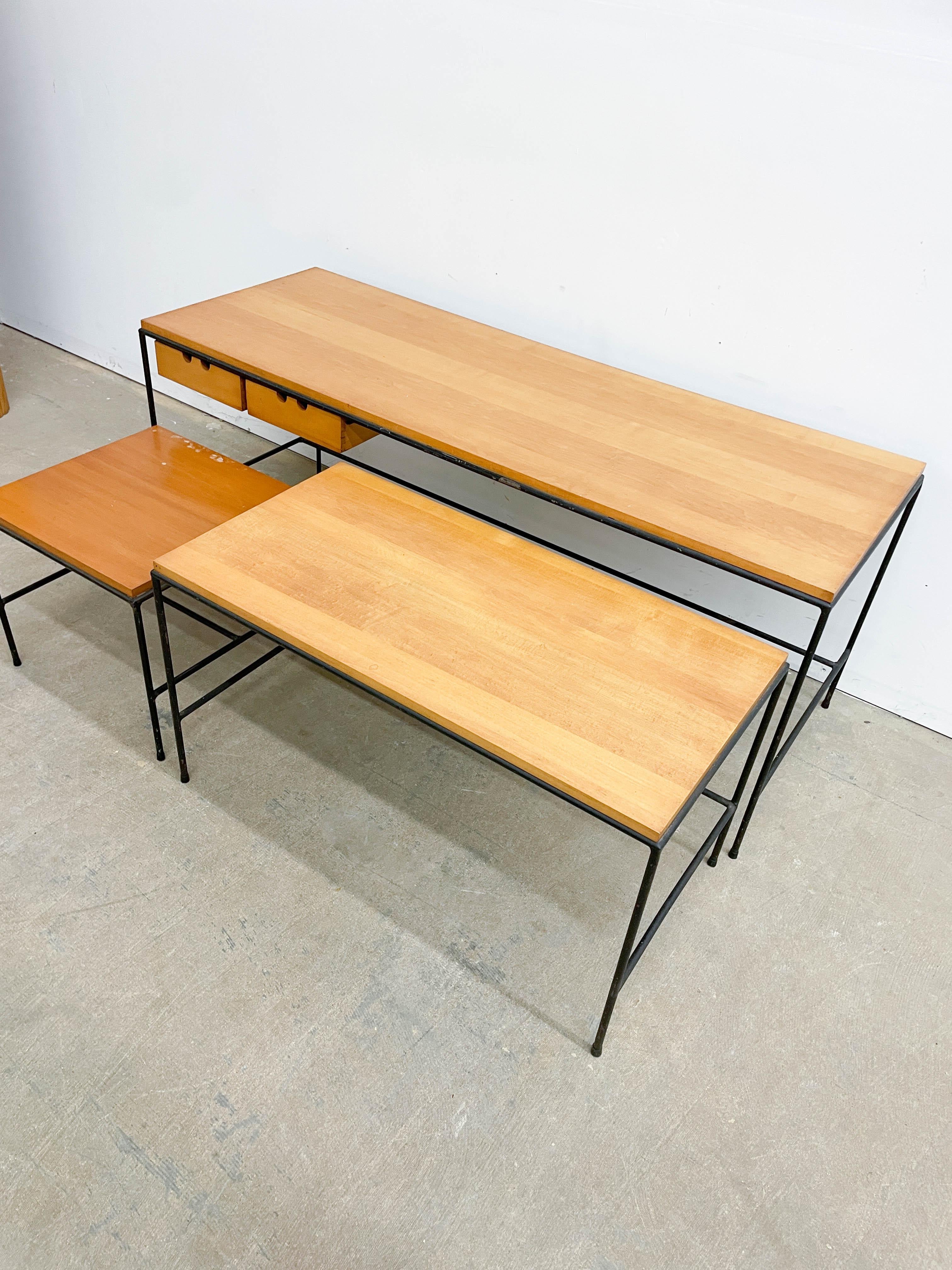 Paul McCobb Iron Leg Nesting tables with drawers For Sale 2