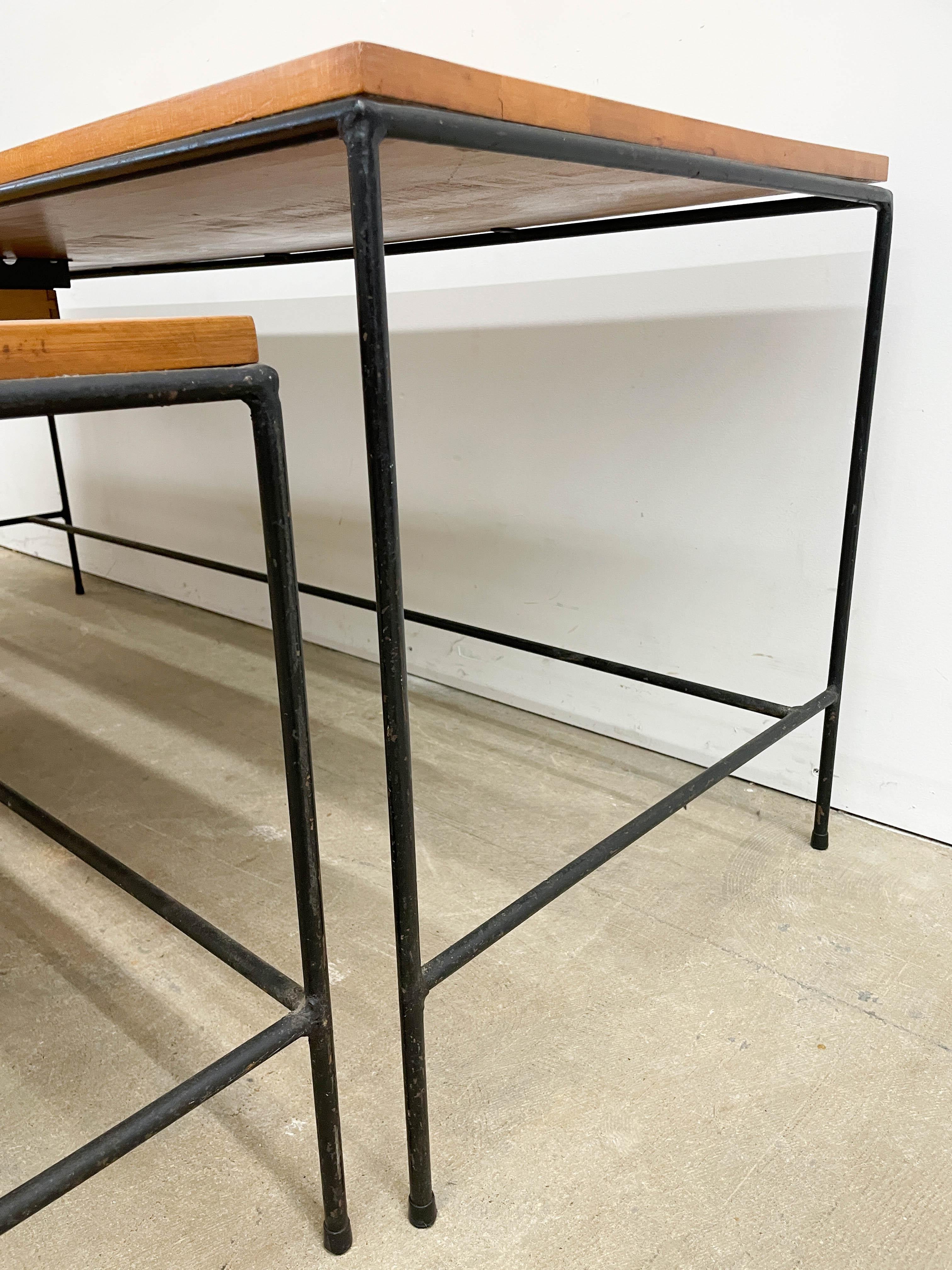 Paul McCobb Iron Leg Nesting tables with drawers For Sale 3