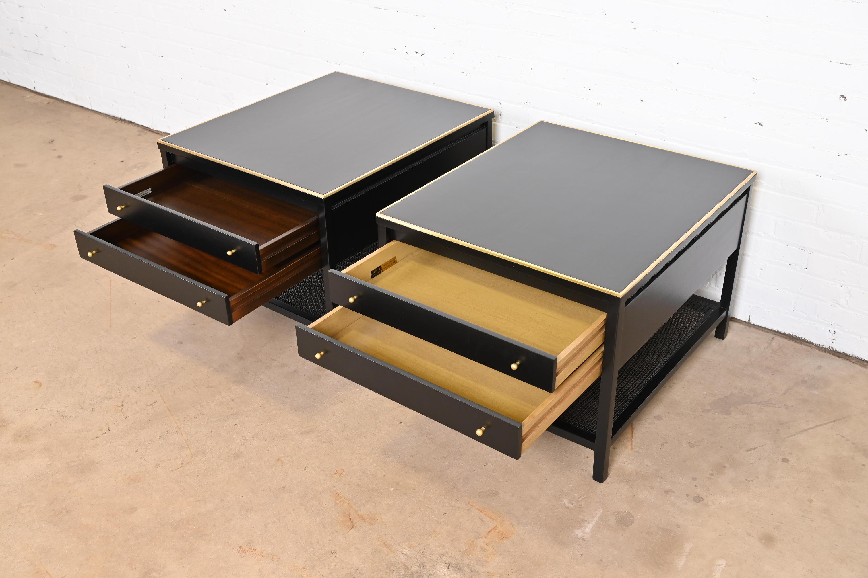 Paul McCobb Irwin Collection Black Lacquer and Brass End Tables or Nightstands For Sale 4