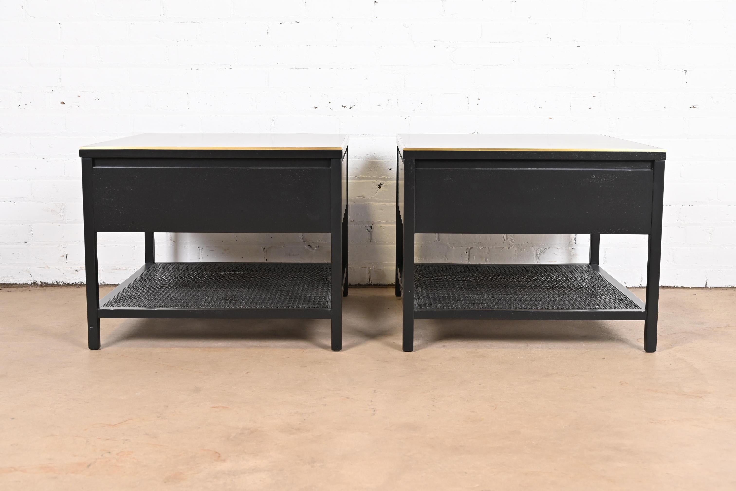 Paul McCobb Irwin Collection Black Lacquer and Brass End Tables or Nightstands For Sale 13