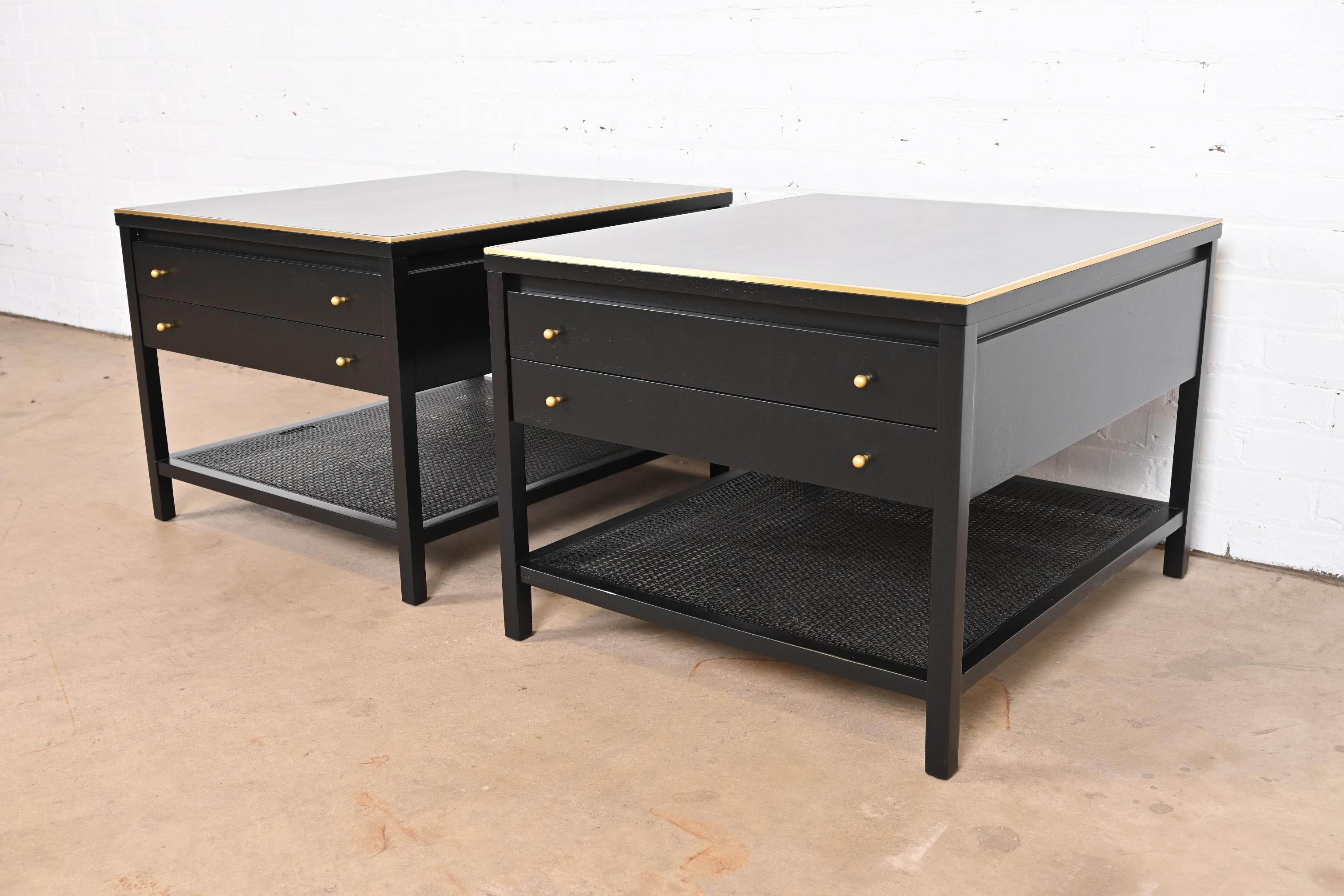 Paul McCobb Irwin Collection Black Lacquer and Brass End Tables or Nightstands In Good Condition For Sale In South Bend, IN