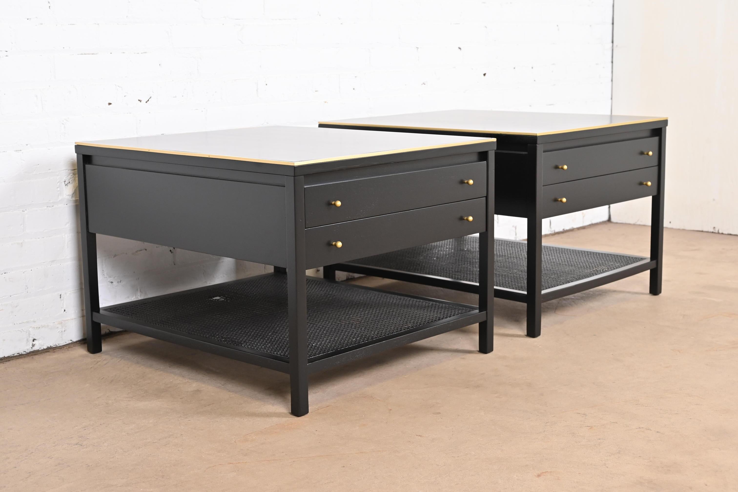 Paul McCobb Irwin Collection Black Lacquer and Brass End Tables or Nightstands For Sale 1
