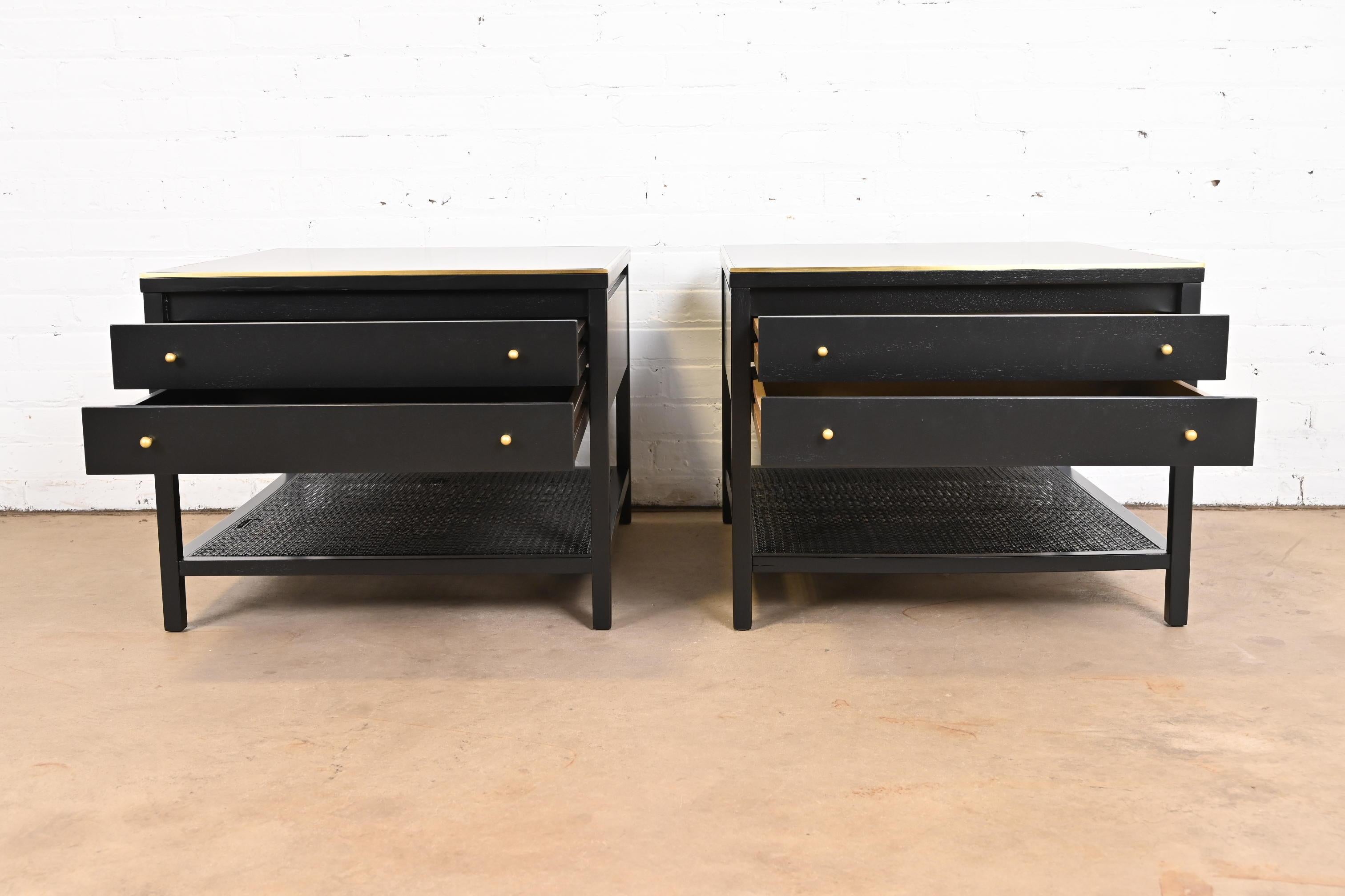 Paul McCobb Irwin Collection Black Lacquer and Brass End Tables or Nightstands For Sale 3