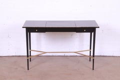 Paul McCobb Irwin Collection Black Lacquer and Brass Lift-Top Vanity, Refinished