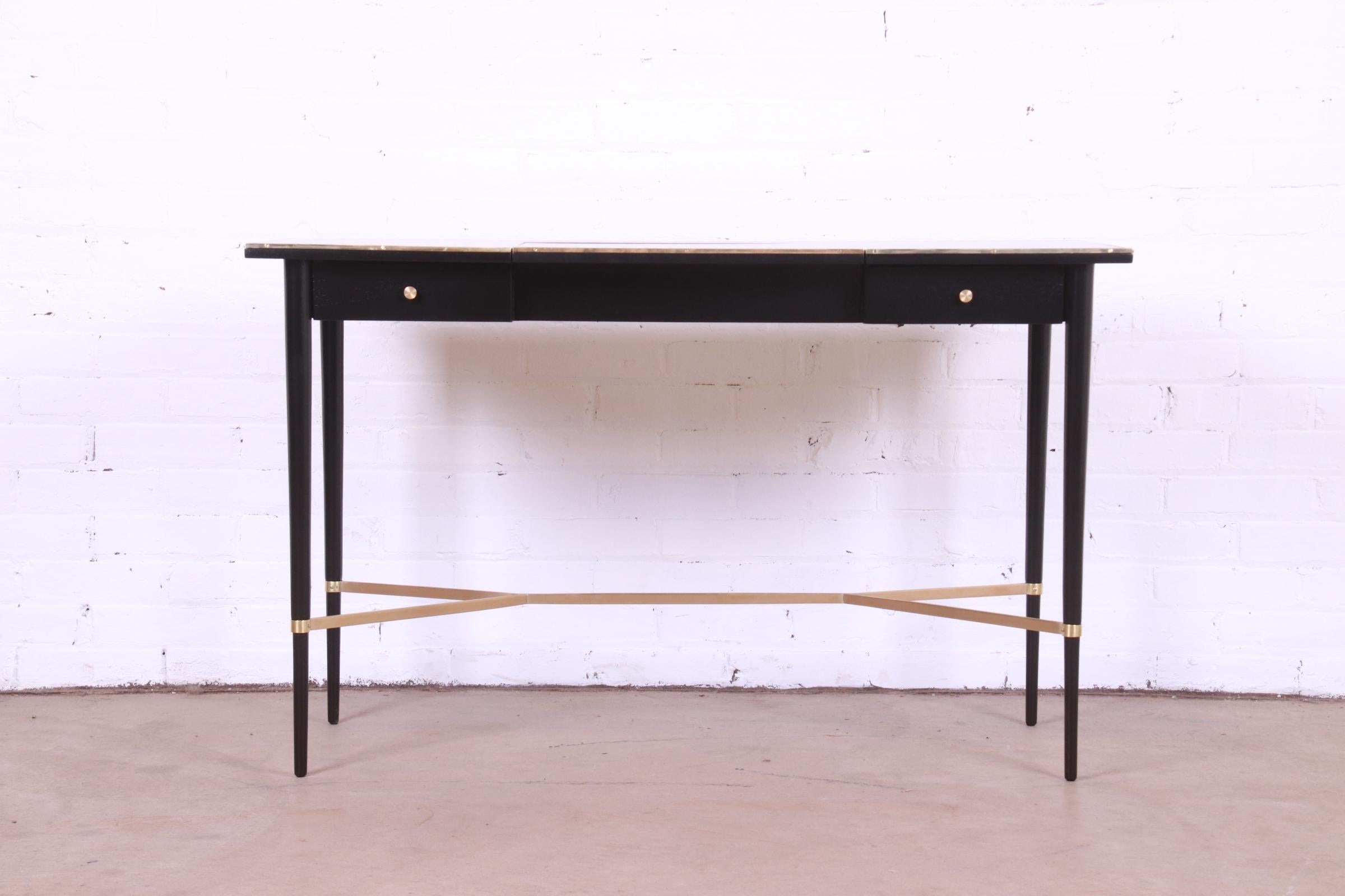 Mid-Century Modern Paul McCobb Irwin Collection Black Lacquer and Brass Lift-Top Vanity, Refinished
