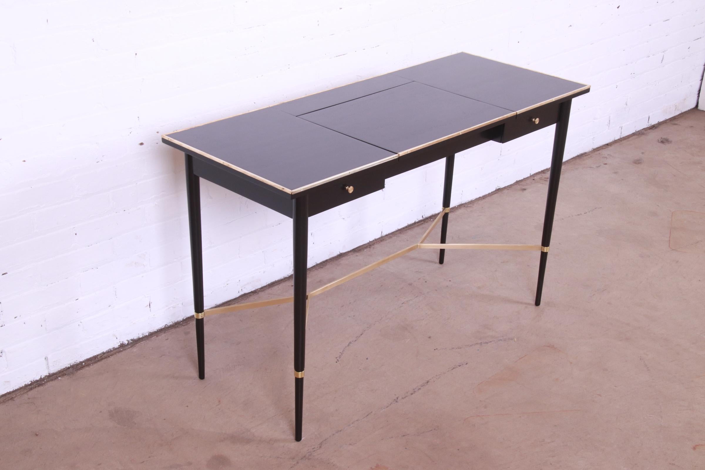 Mid-20th Century Paul McCobb Irwin Collection Black Lacquer and Brass Lift-Top Vanity, Refinished