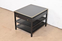Paul McCobb Irwin Collection Black Lacquer, Brass, and Cane Side Table