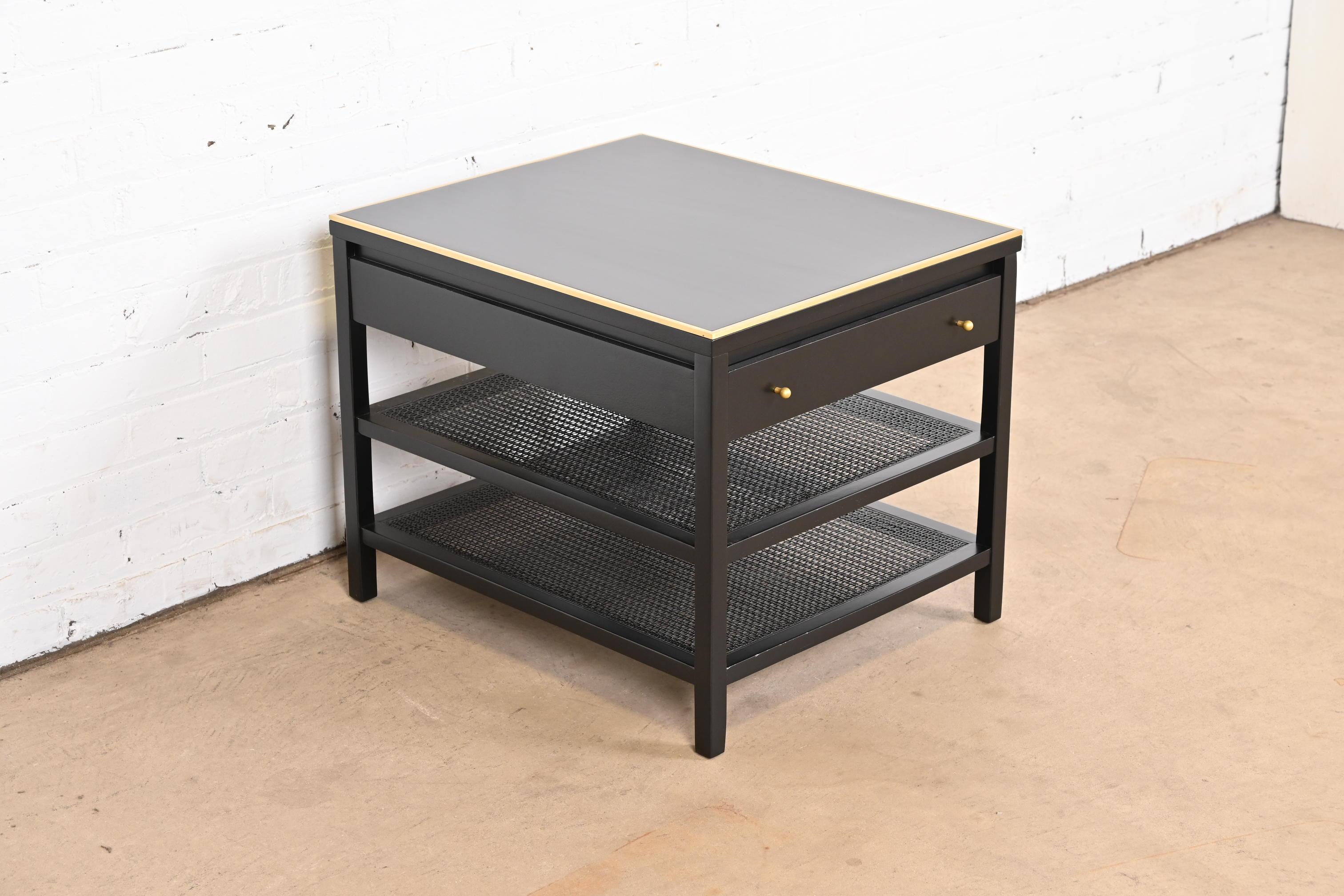 Mid-20th Century Paul McCobb Irwin Collection Black Lacquer, Brass, and Cane Side Table For Sale