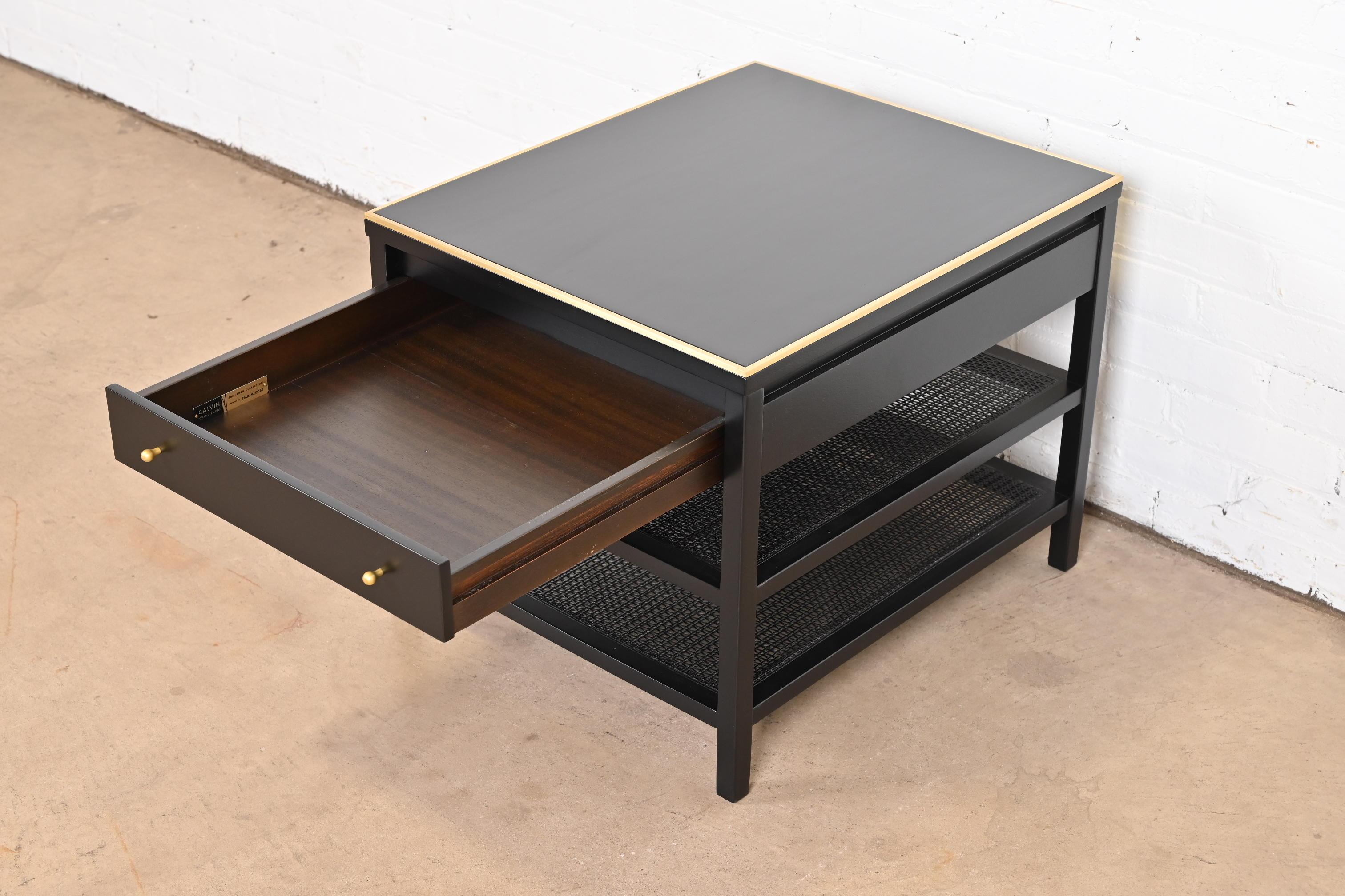 Paul McCobb Irwin Collection Black Lacquer, Brass, and Cane Side Table For Sale 3