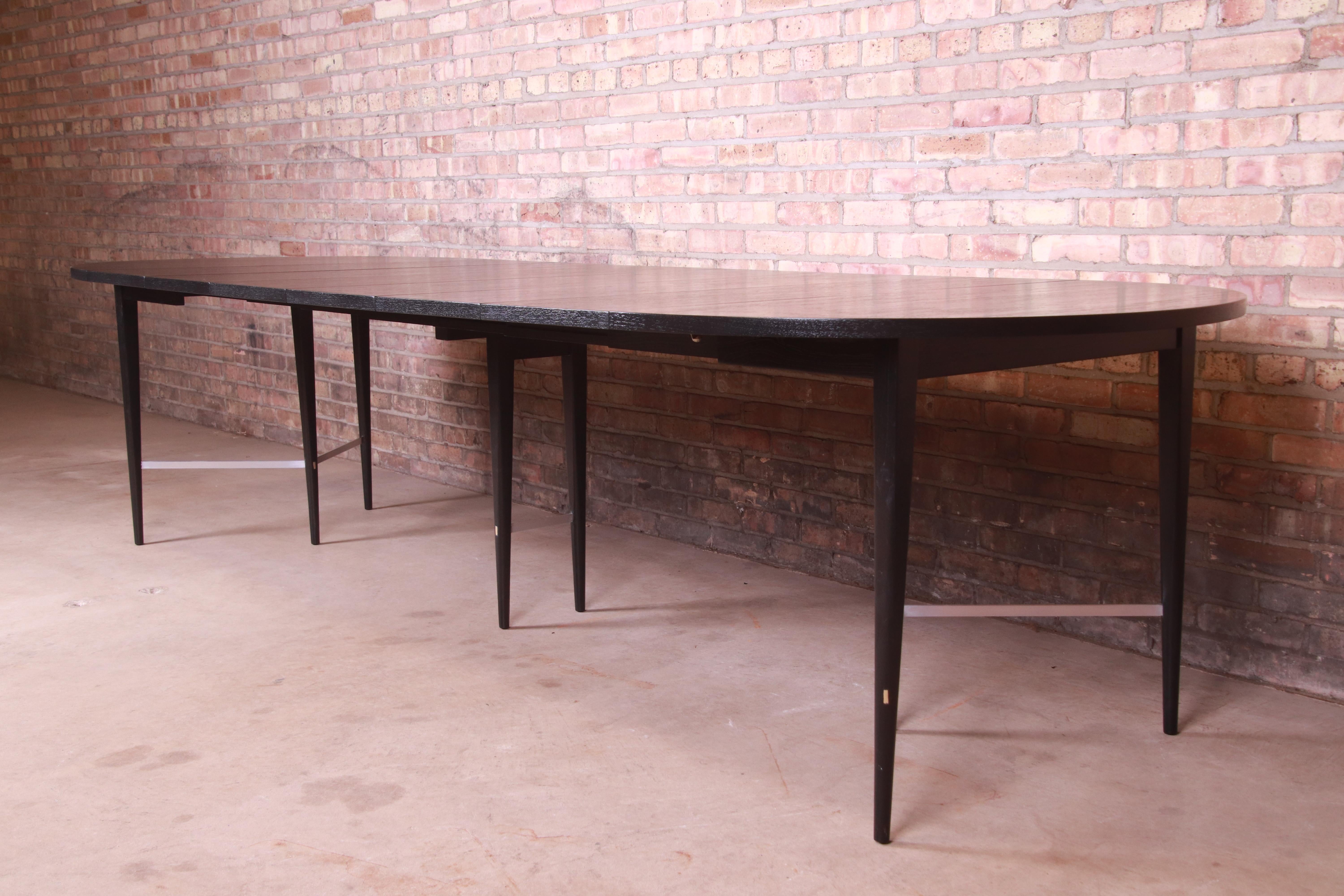 American Paul McCobb Irwin Collection Black Lacquered Extension Dining Table, Refinished