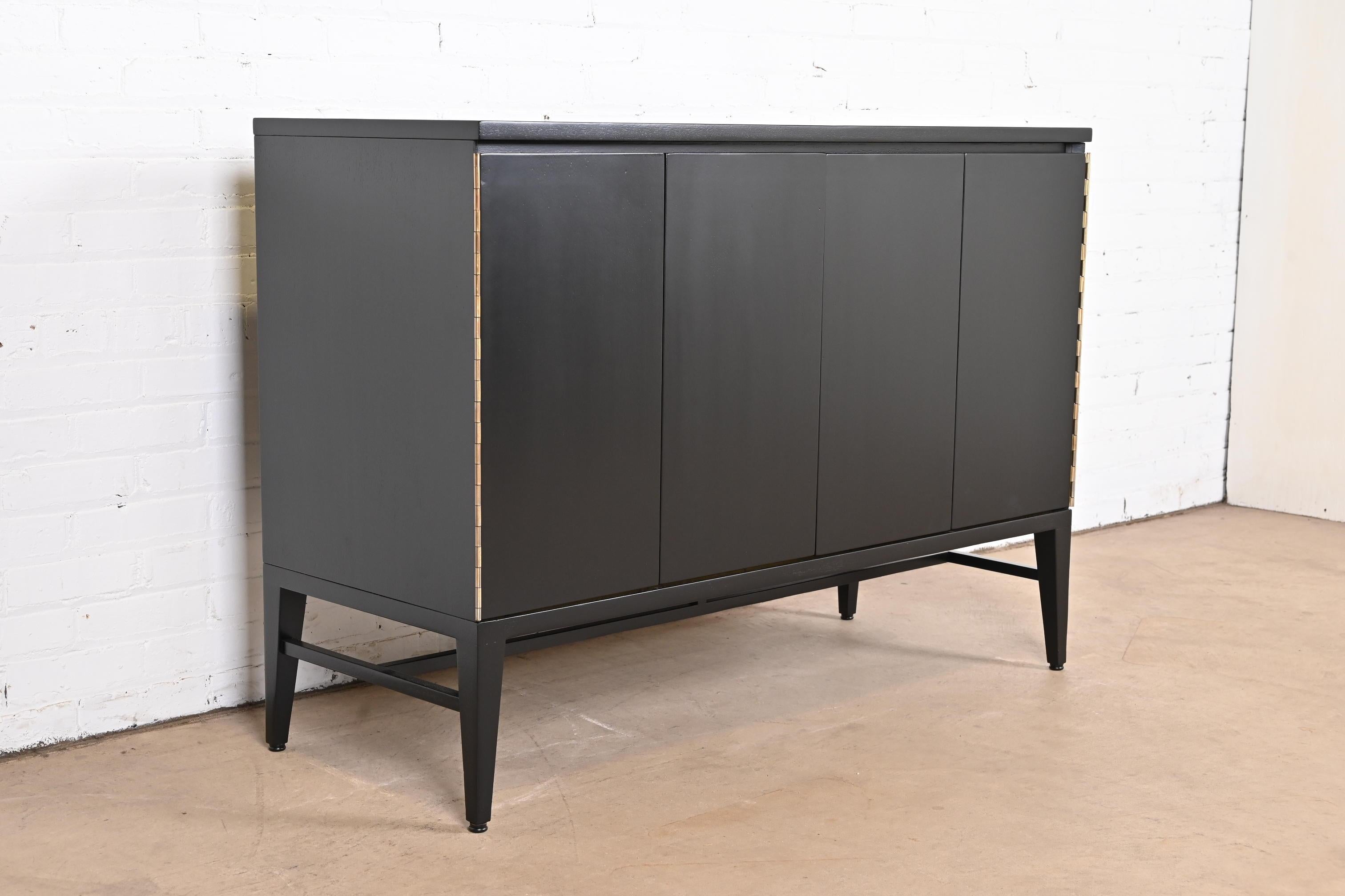 Brass Paul McCobb Irwin Collection Black Lacquered Sideboard or Bar Cabinet