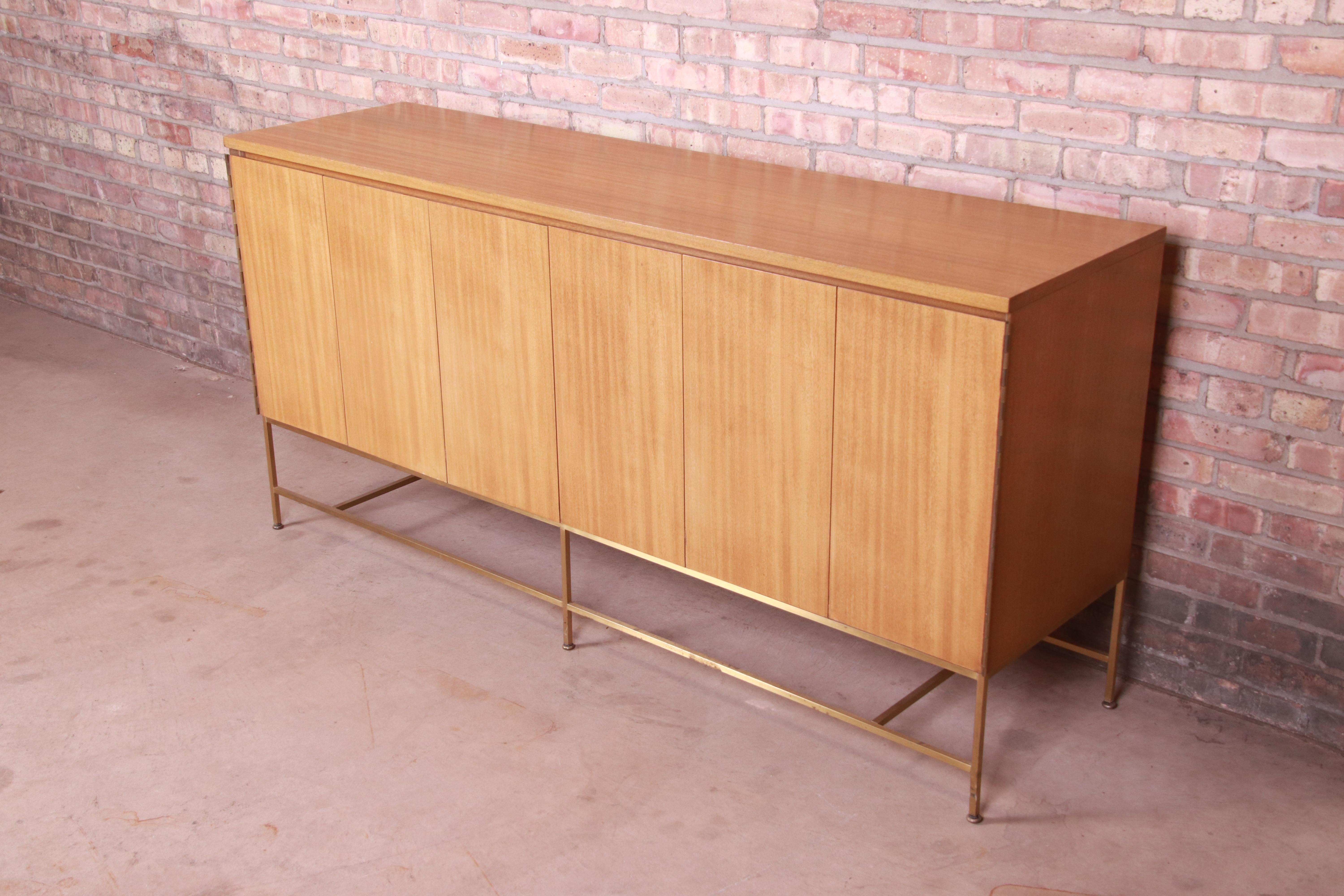 Mid-Century Modern Paul McCobb Irwin Collection Bleached Mahogany and Brass Credenza or Bar Cabinet