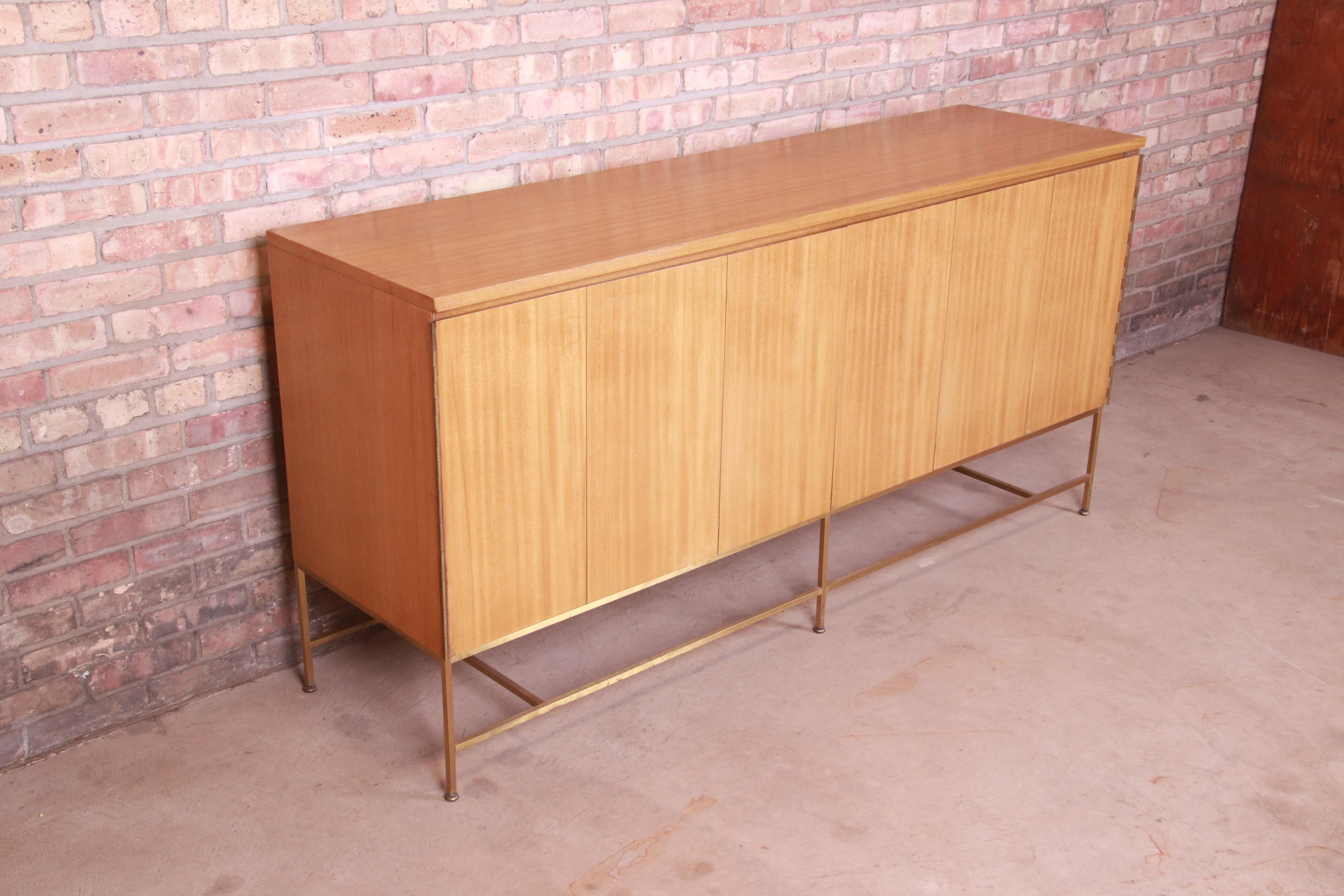 Paul McCobb Irwin Collection Bleached Mahogany and Brass Credenza or Bar Cabinet In Good Condition In South Bend, IN