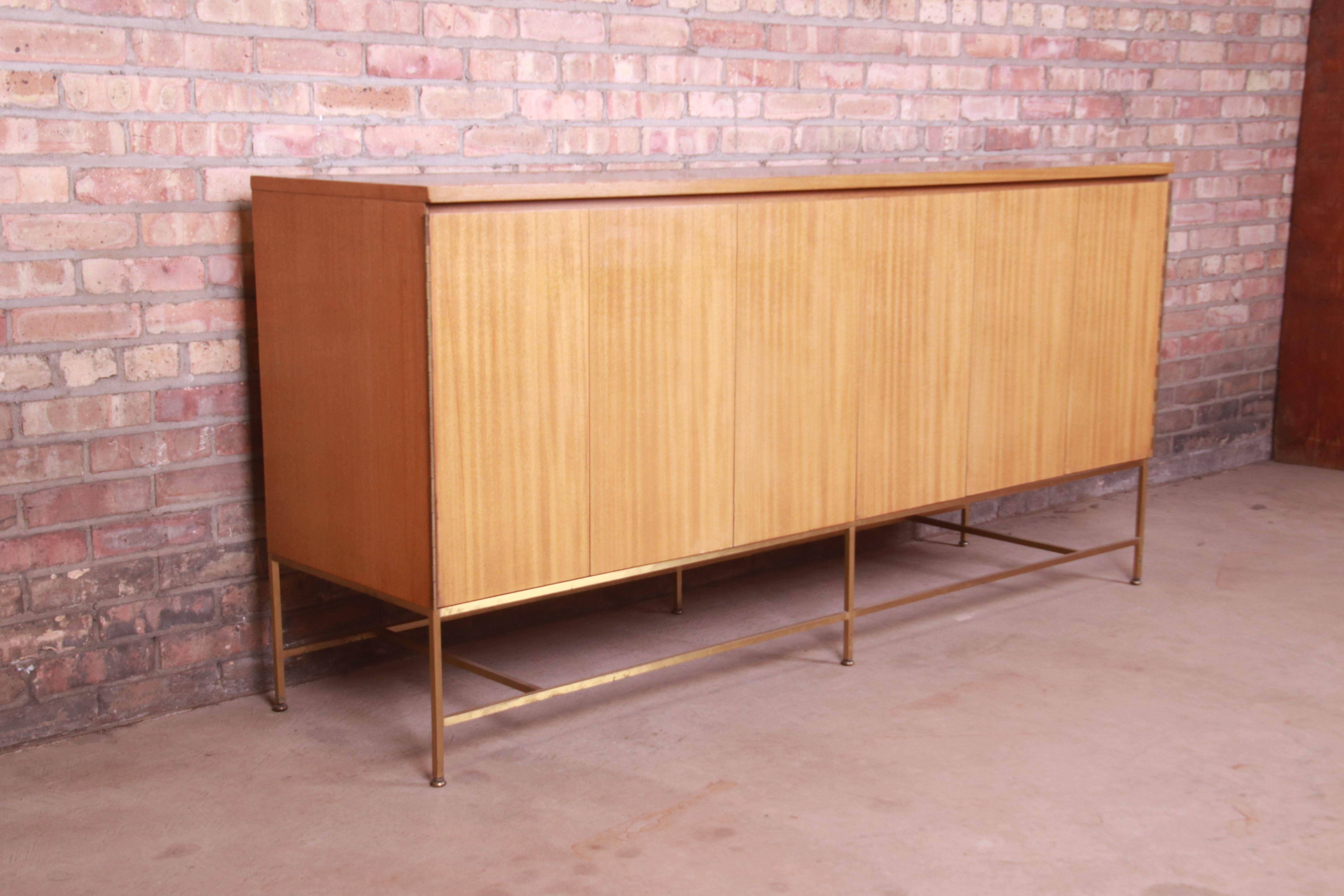 Mid-20th Century Paul McCobb Irwin Collection Bleached Mahogany and Brass Credenza or Bar Cabinet