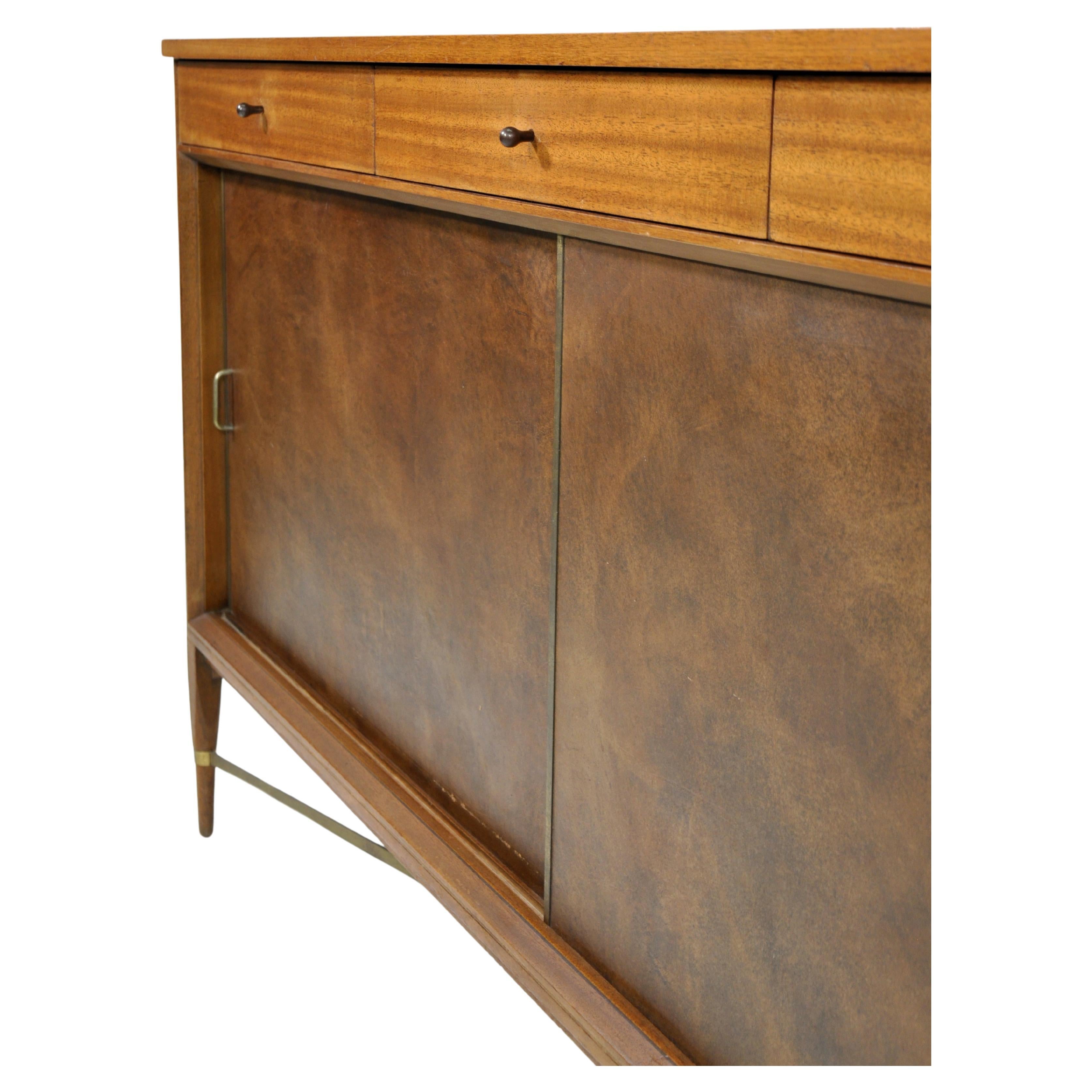 American Paul McCobb Irwin Collection Brass and Leather Credenza by Calvin For Sale