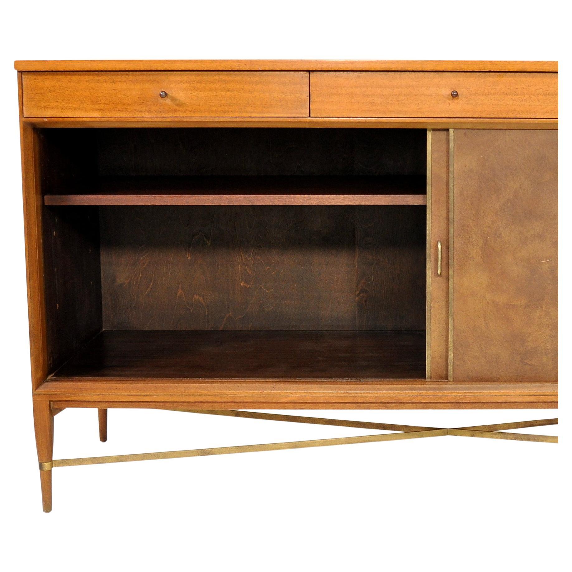 Paul McCobb Irwin Collection Brass and Leather Credenza by Calvin In Good Condition For Sale In Miami, FL