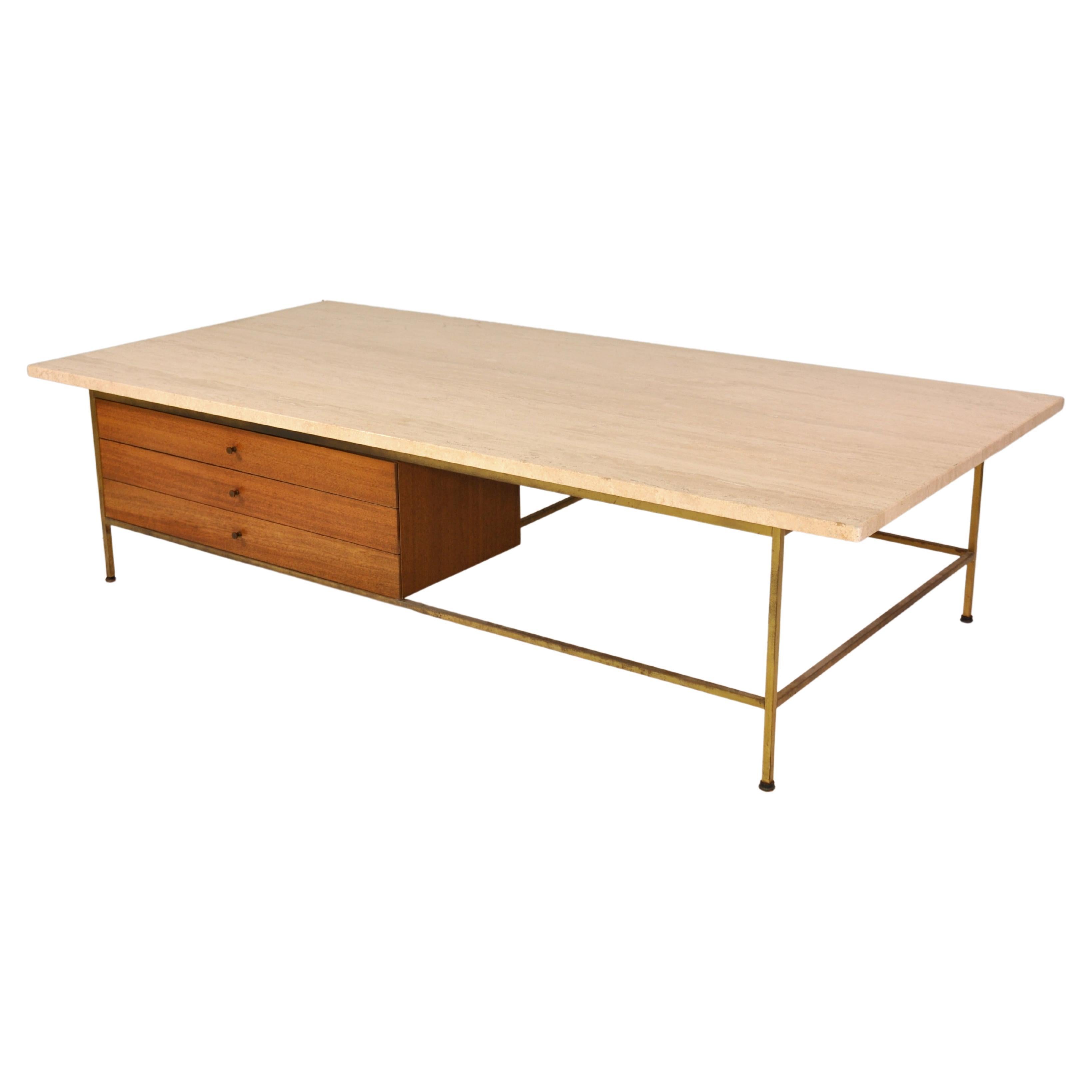 Paul McCobb Irwin Collection Brass and Travertine Coffee Table by Calvin 4
