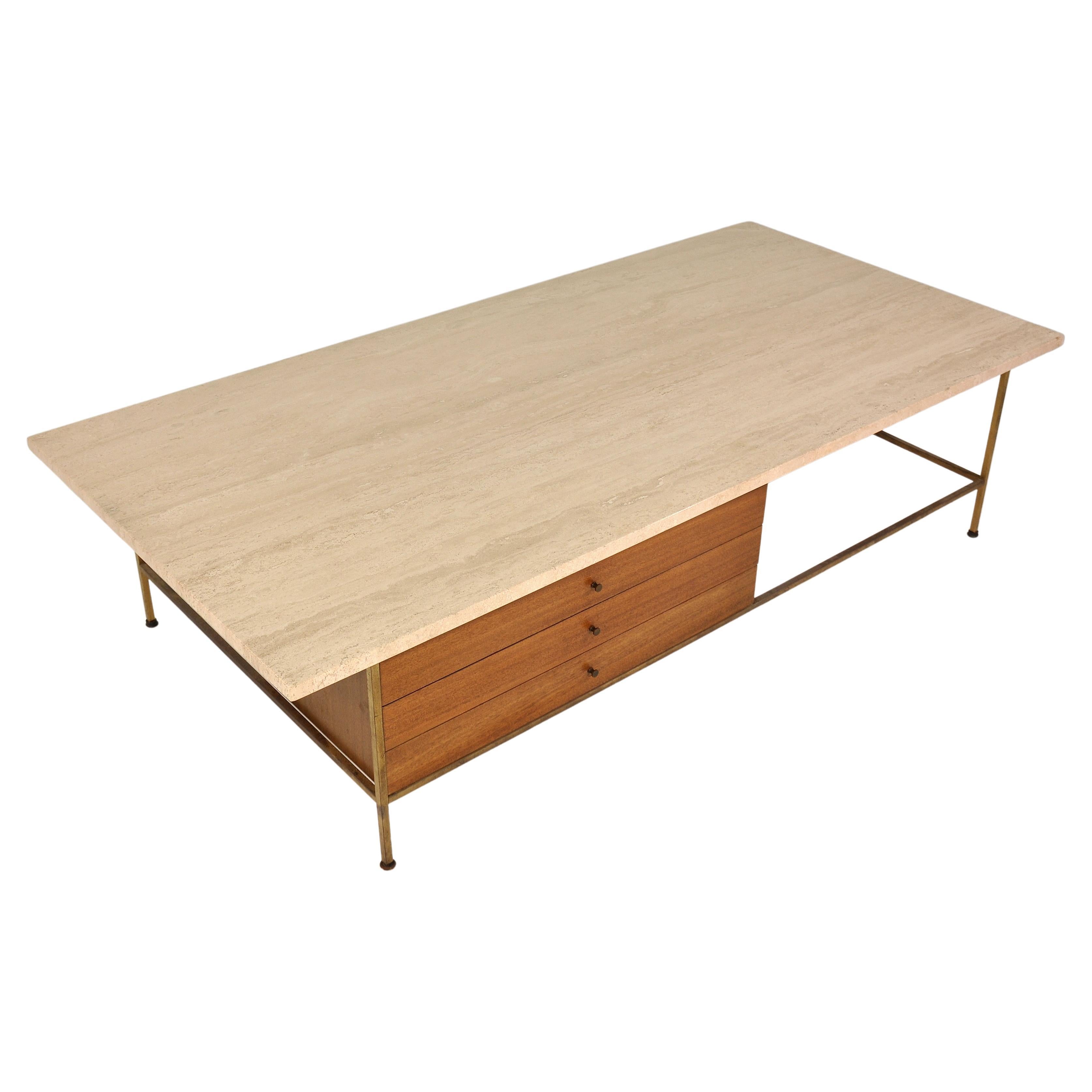 Paul McCobb Irwin Collection Brass and Travertine Coffee Table by Calvin 5