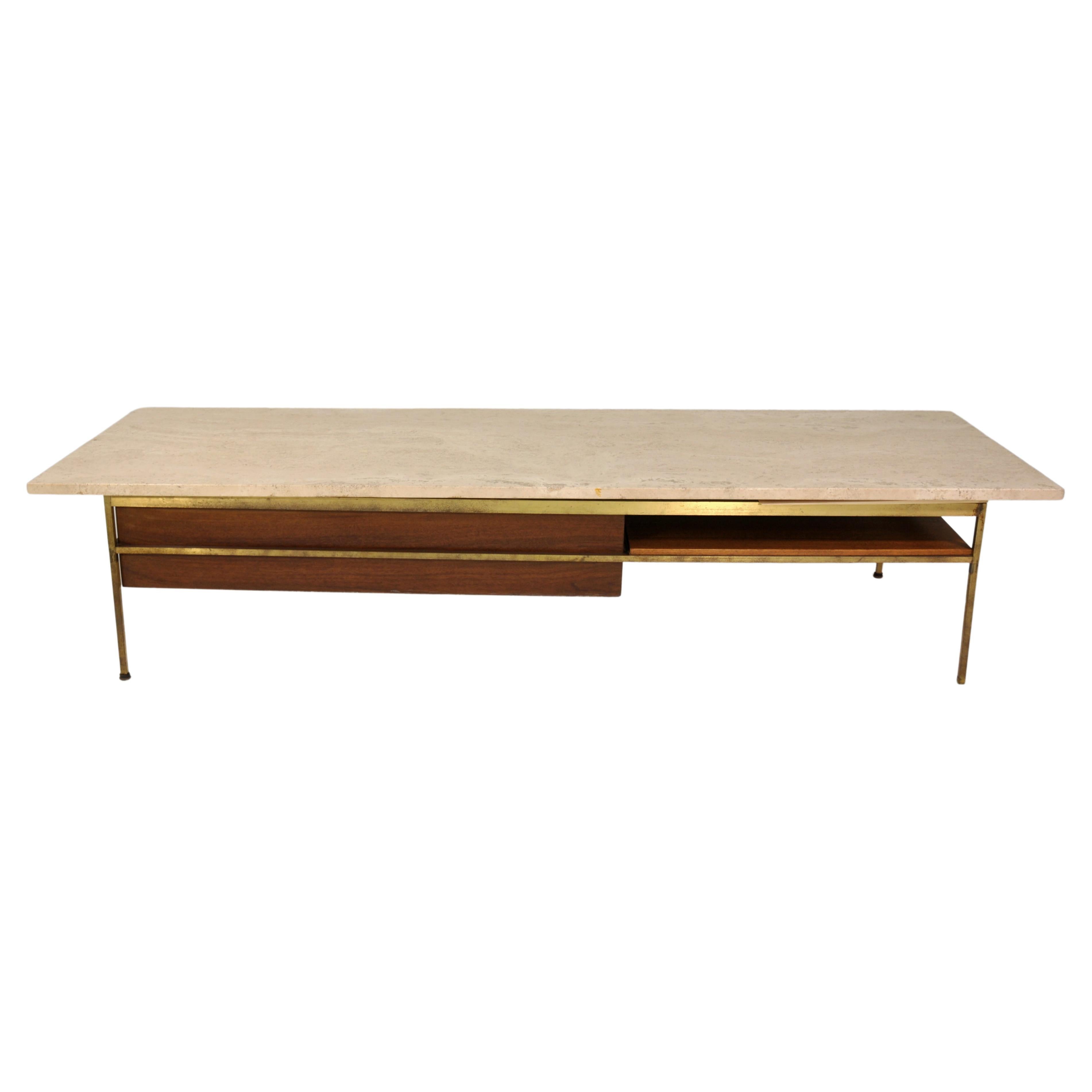 Paul McCobb Irwin Collection Brass and Travertine Coffee Table by Calvin 1