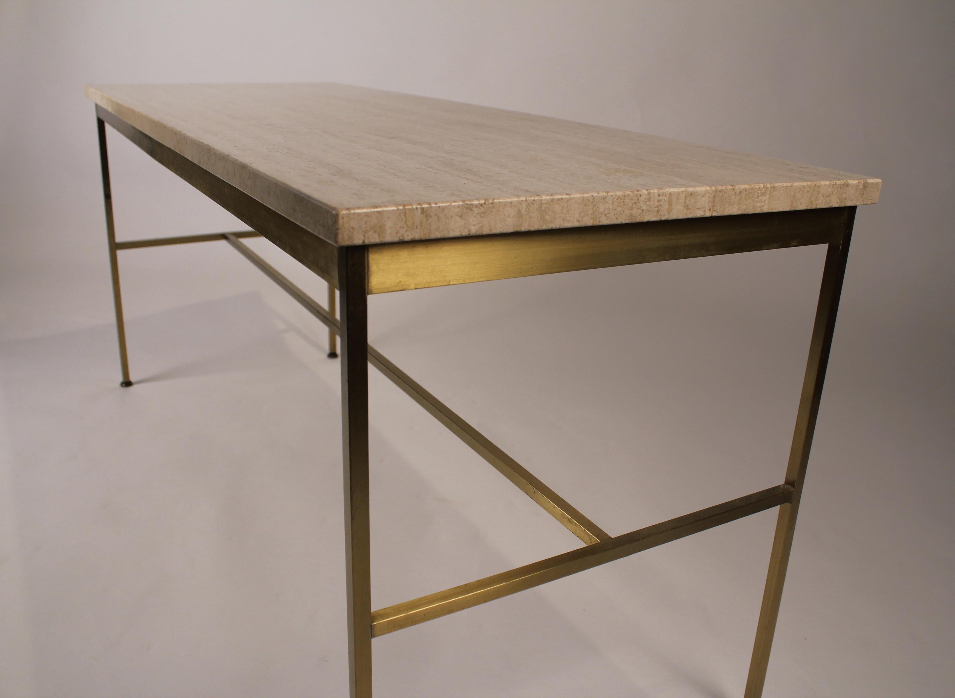 Paul McCobb Irwin Collection Brass and Travertine Sofa Table In Excellent Condition For Sale In Dallas, TX