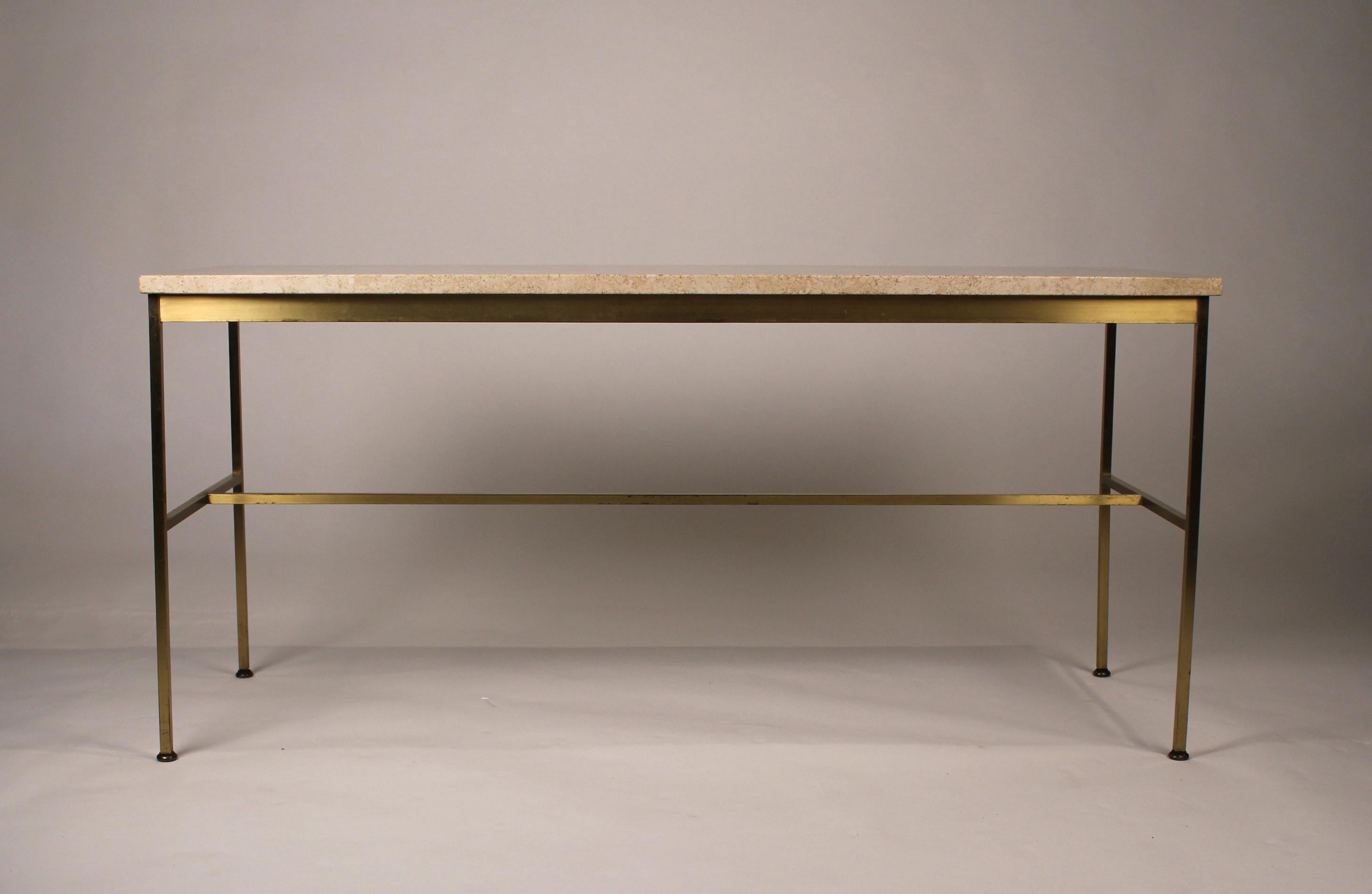 Paul McCobb Irwin Collection Brass and Travertine Sofa Table For Sale 1