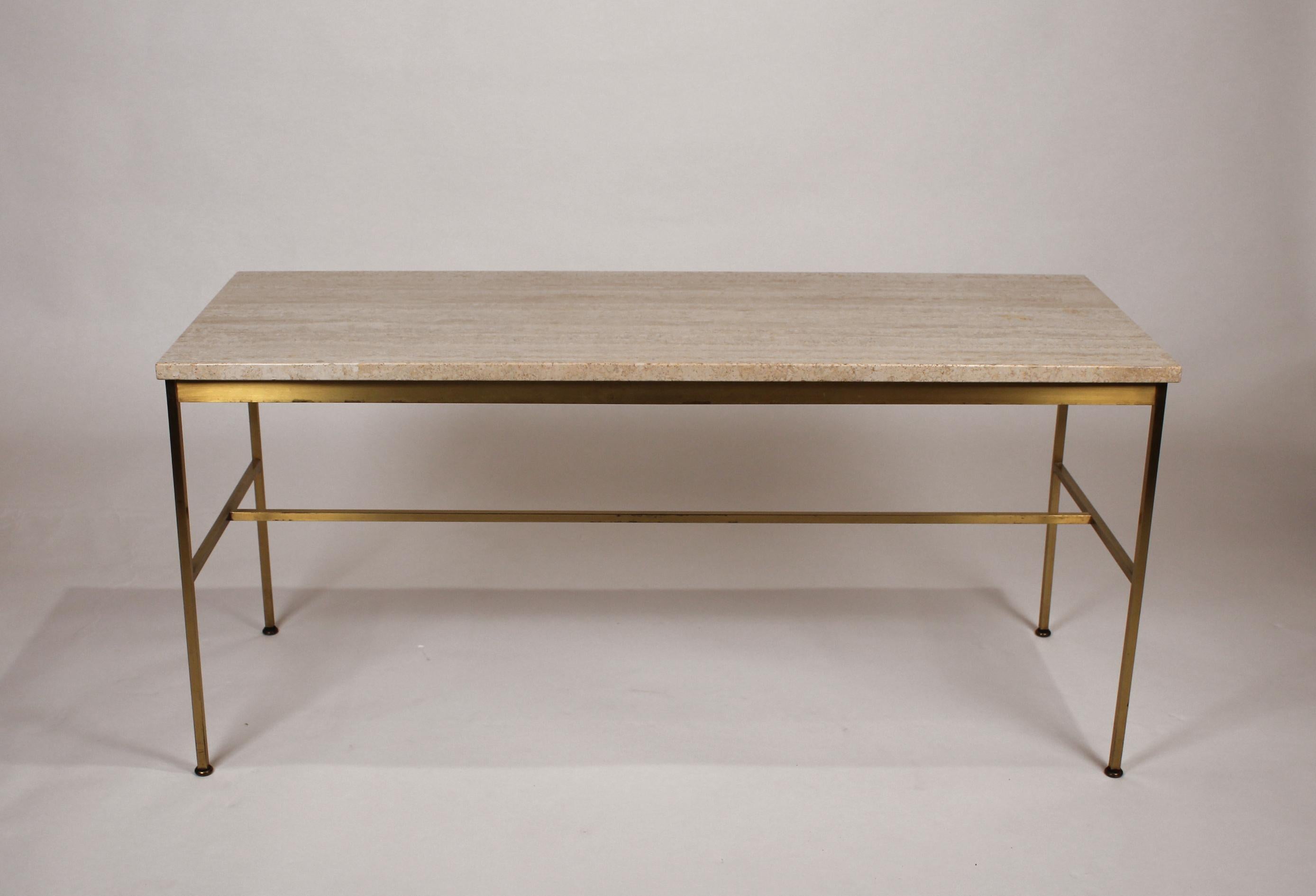 Paul McCobb Irwin Collection Brass and Travertine Sofa Table For Sale 2
