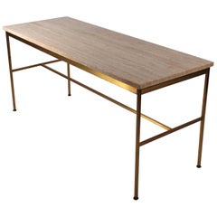 Paul McCobb Irwin Collection Brass and Travertine Sofa Table