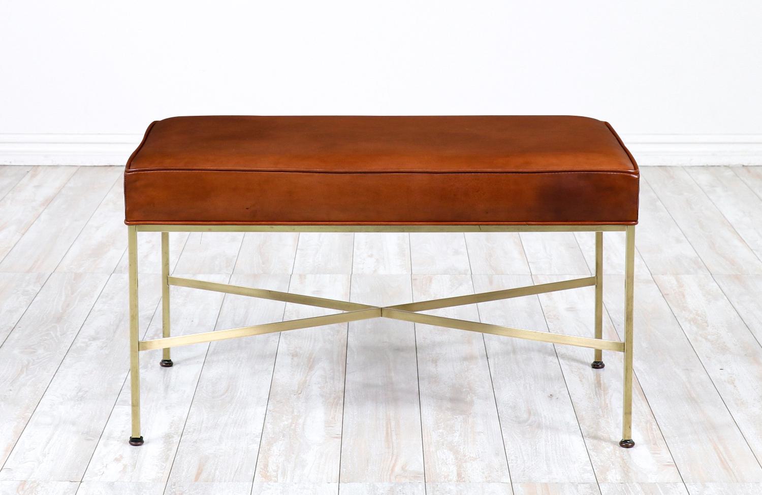 Mid-Century Modern Expertly Restored - Paul McCobb “Irwin Collection” Cognac Leather Bench For Sale