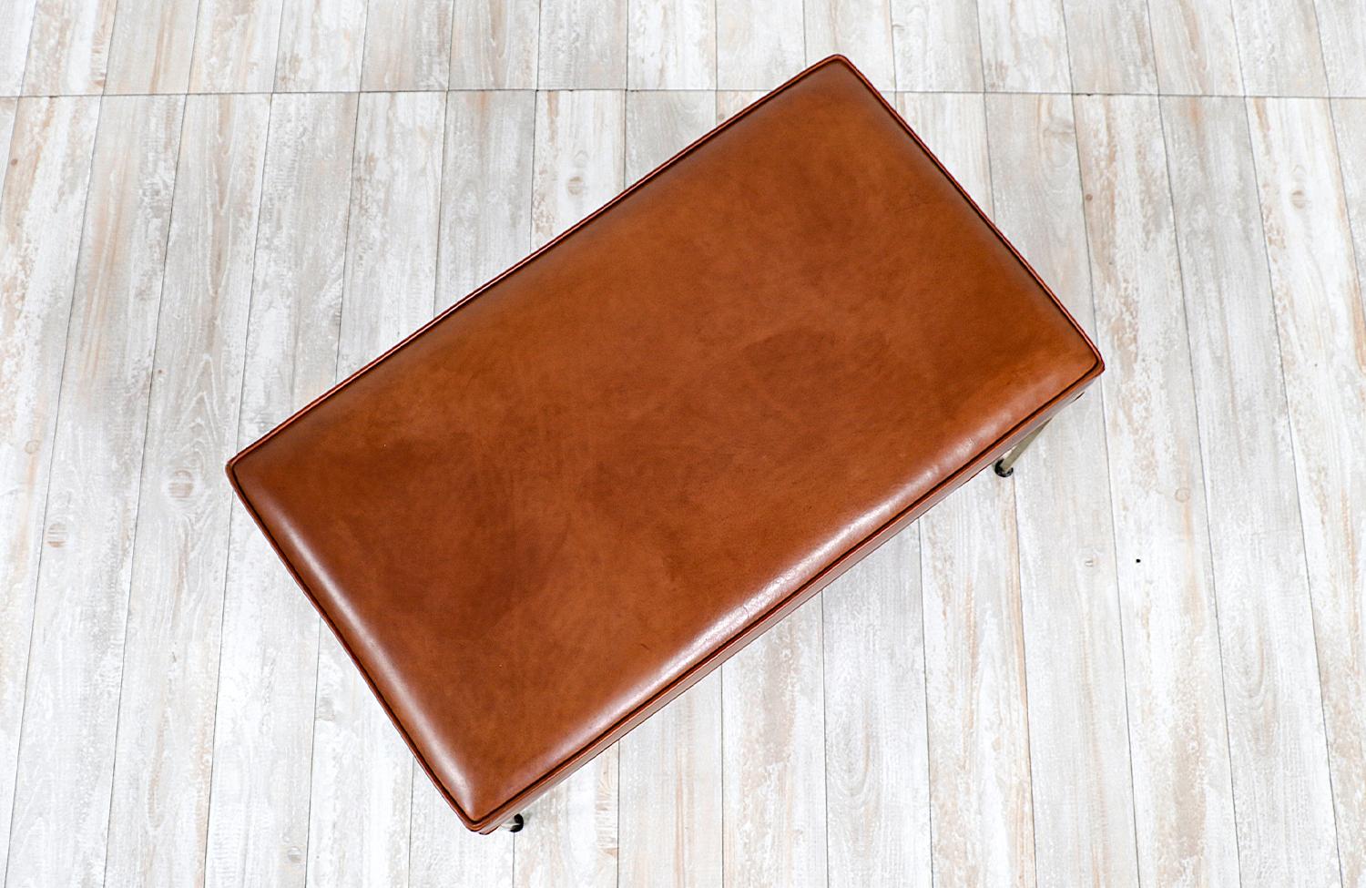 American Expertly Restored - Paul McCobb “Irwin Collection” Cognac Leather Bench For Sale