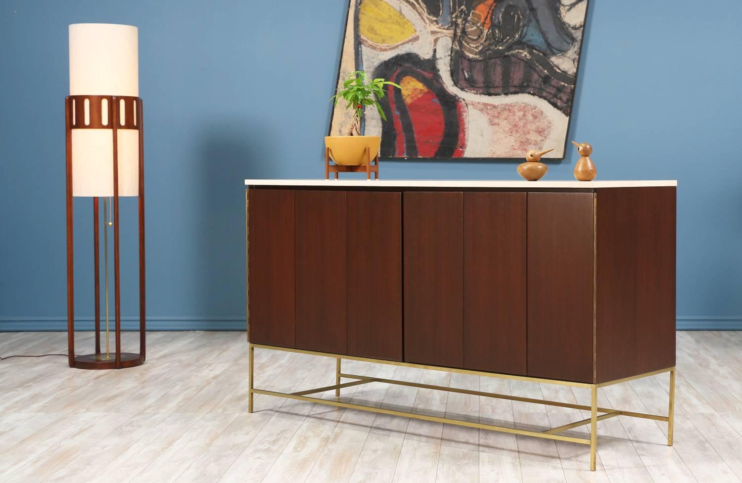 Paul McCobb “Irwin Collection” Credenza with Bi-Folding Doors and Travertine Top 2