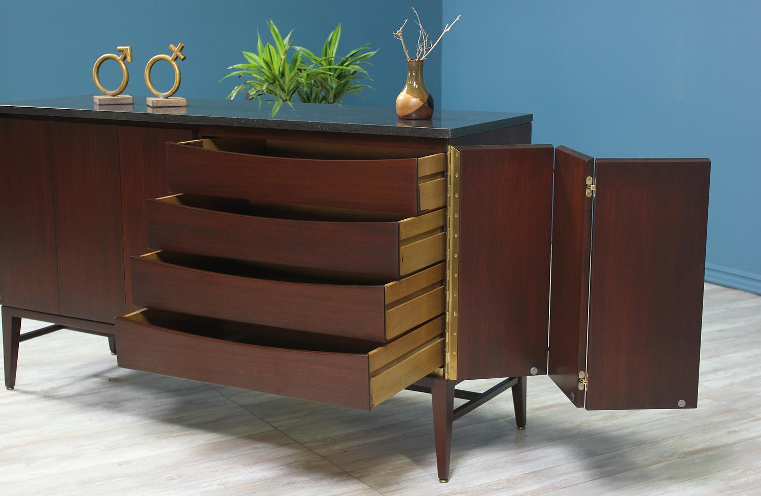 Paul McCobb “Irwin Collection” Credenza with Bi-Folding Doors & Black Marble Top 1