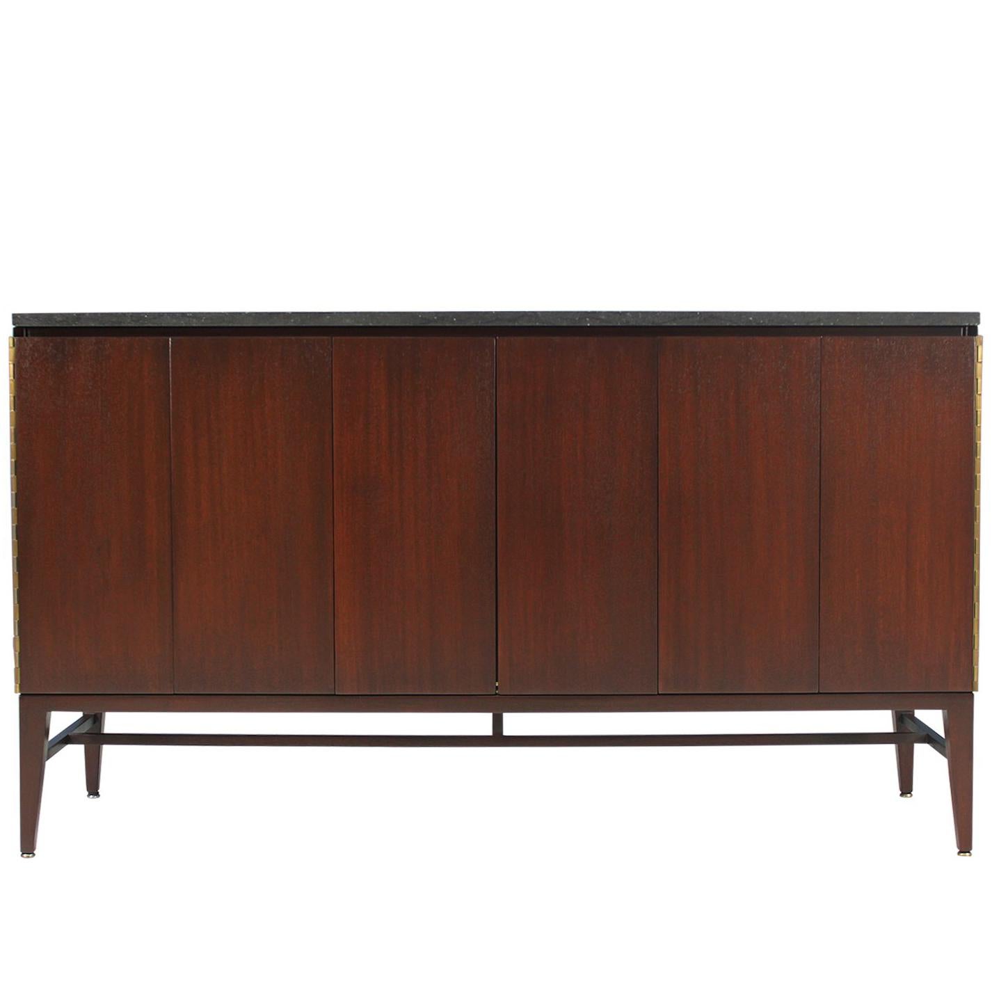 Paul McCobb “Irwin Collection” Credenza with Bi-Folding Doors & Black Marble Top