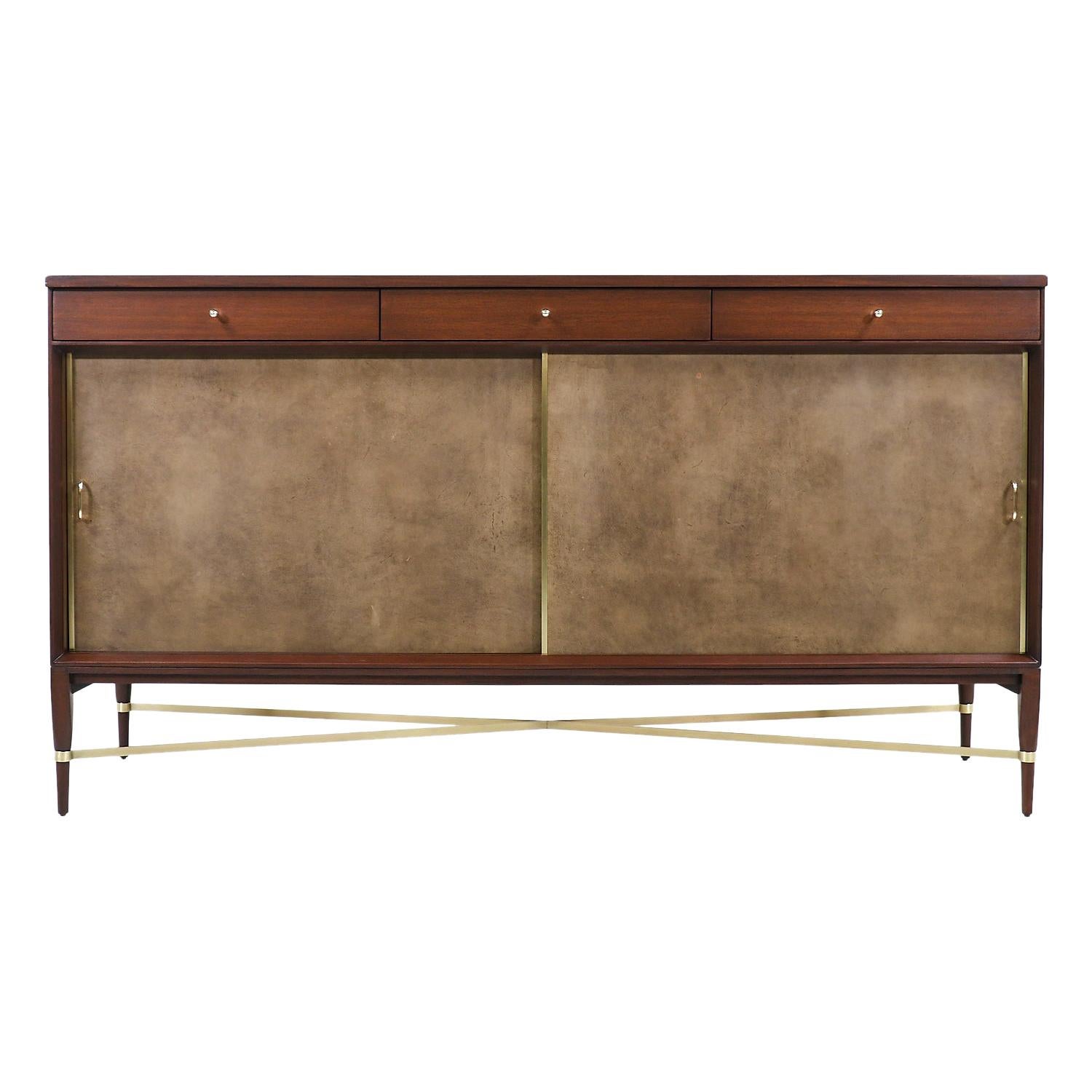 Paul McCobb "Irwin Collection" Credenza with Brass Accents and Leather Doors