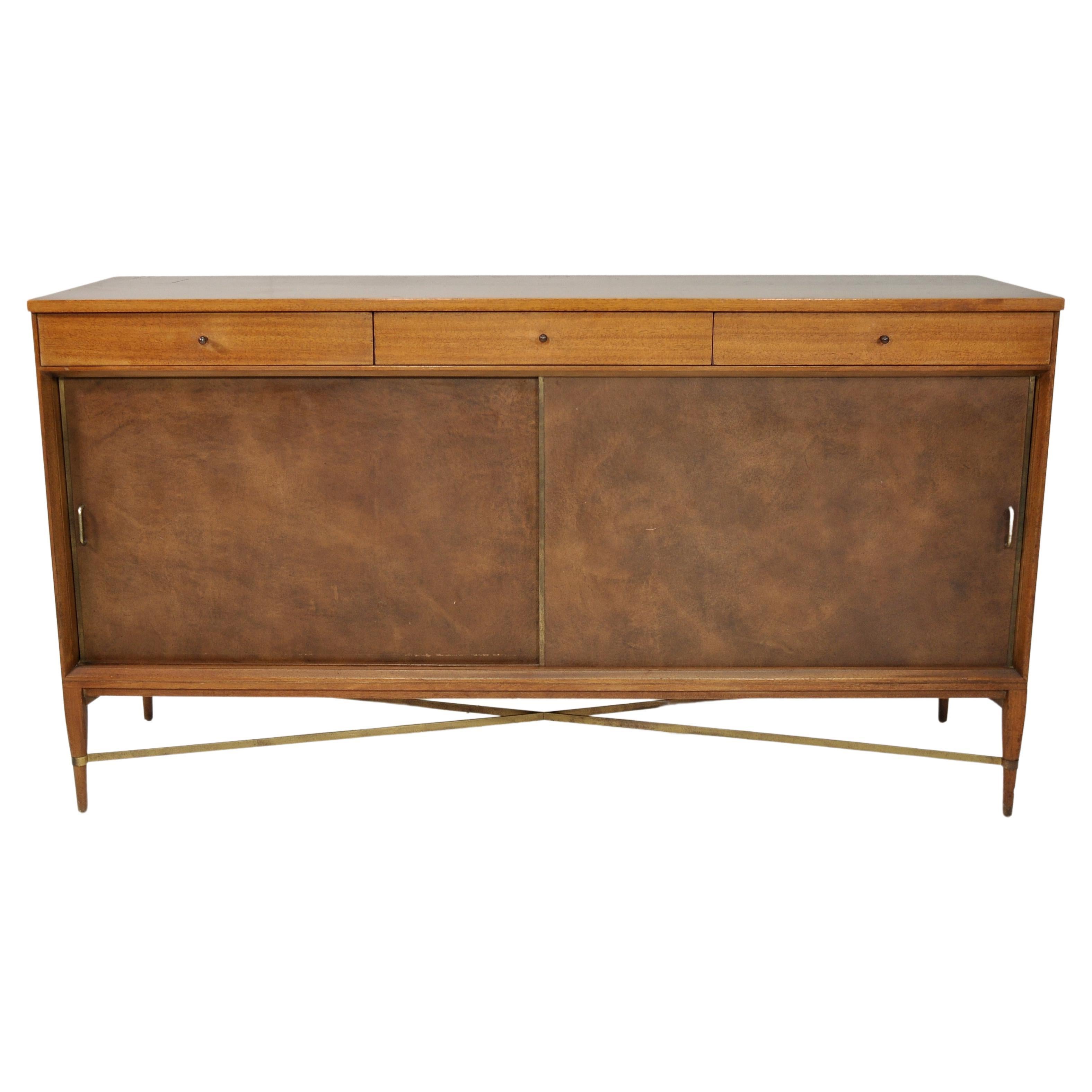 Paul McCobb Irwin Collection Credenza with Brass Accents and Leather Doors