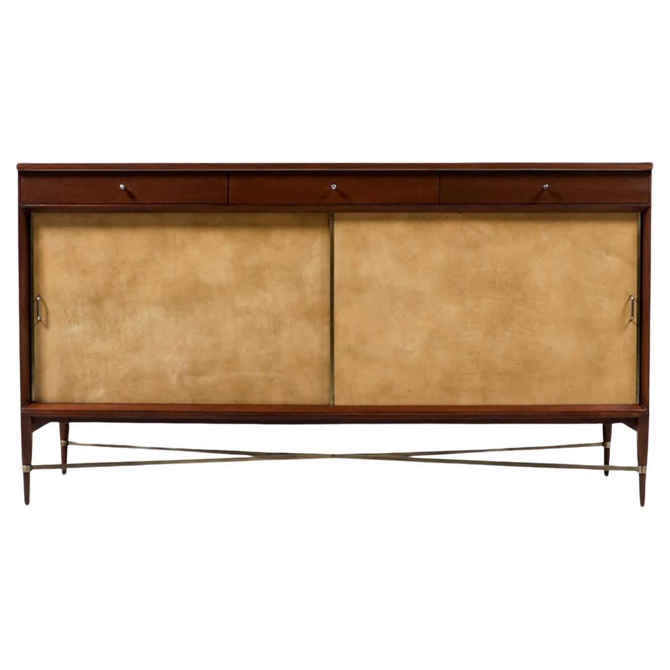 Paul McCobb "Irwin Collection" Credenza with Leather Doors & Brass Accents for C For Sale