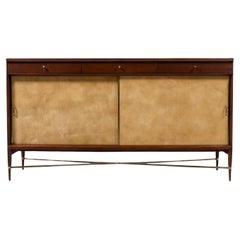 Retro Paul McCobb "Irwin Collection" Credenza with Leather Doors & Brass Accents for C