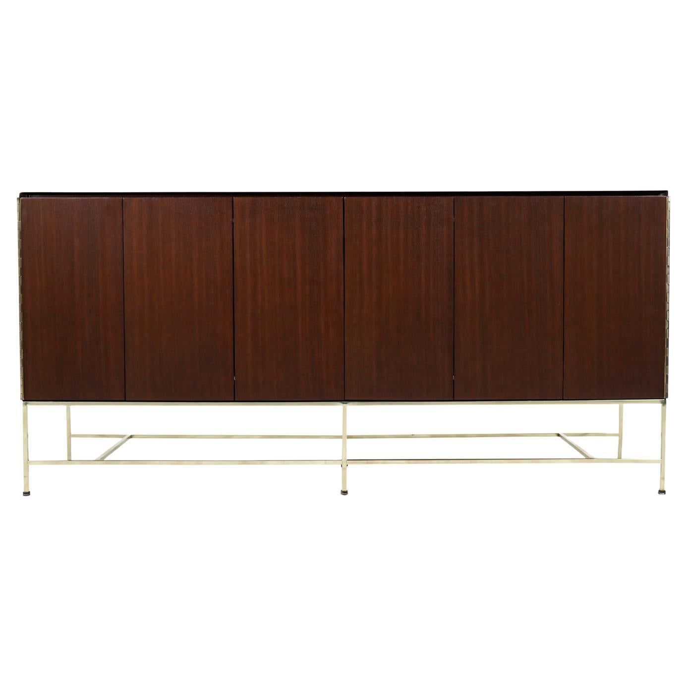 Paul McCobb "Irwin Collection" Credenza with Travertine Stone Top & Brass Accent