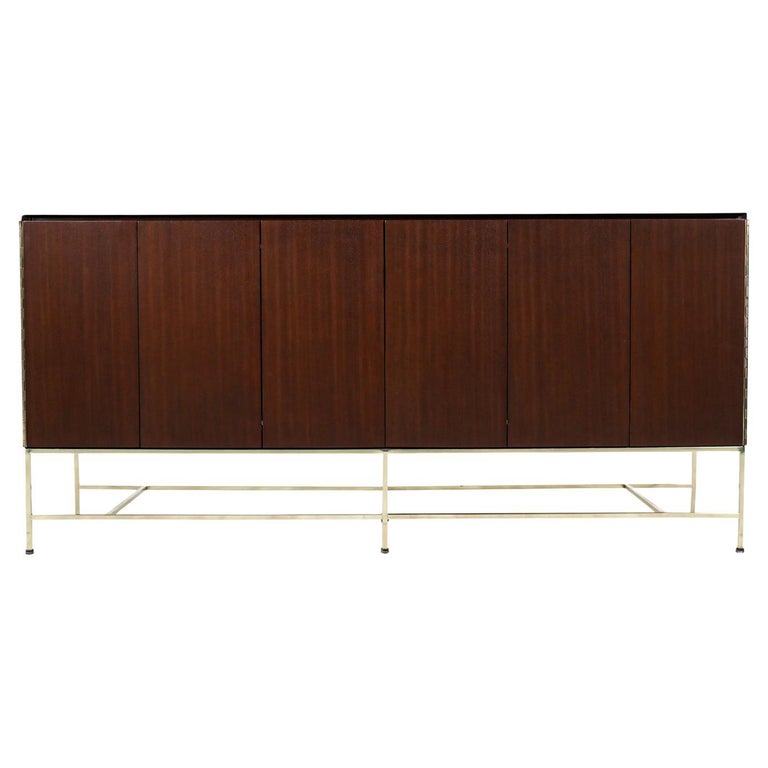 Paul McCobb "Irwin Collection" Credenza with Travertine Stone Top & Brass Accent For Sale
