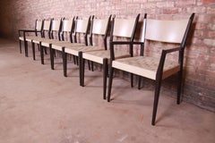 Paul McCobb Irwin Collection Ebonized Mahogany and Woven Leather Dining Chairs