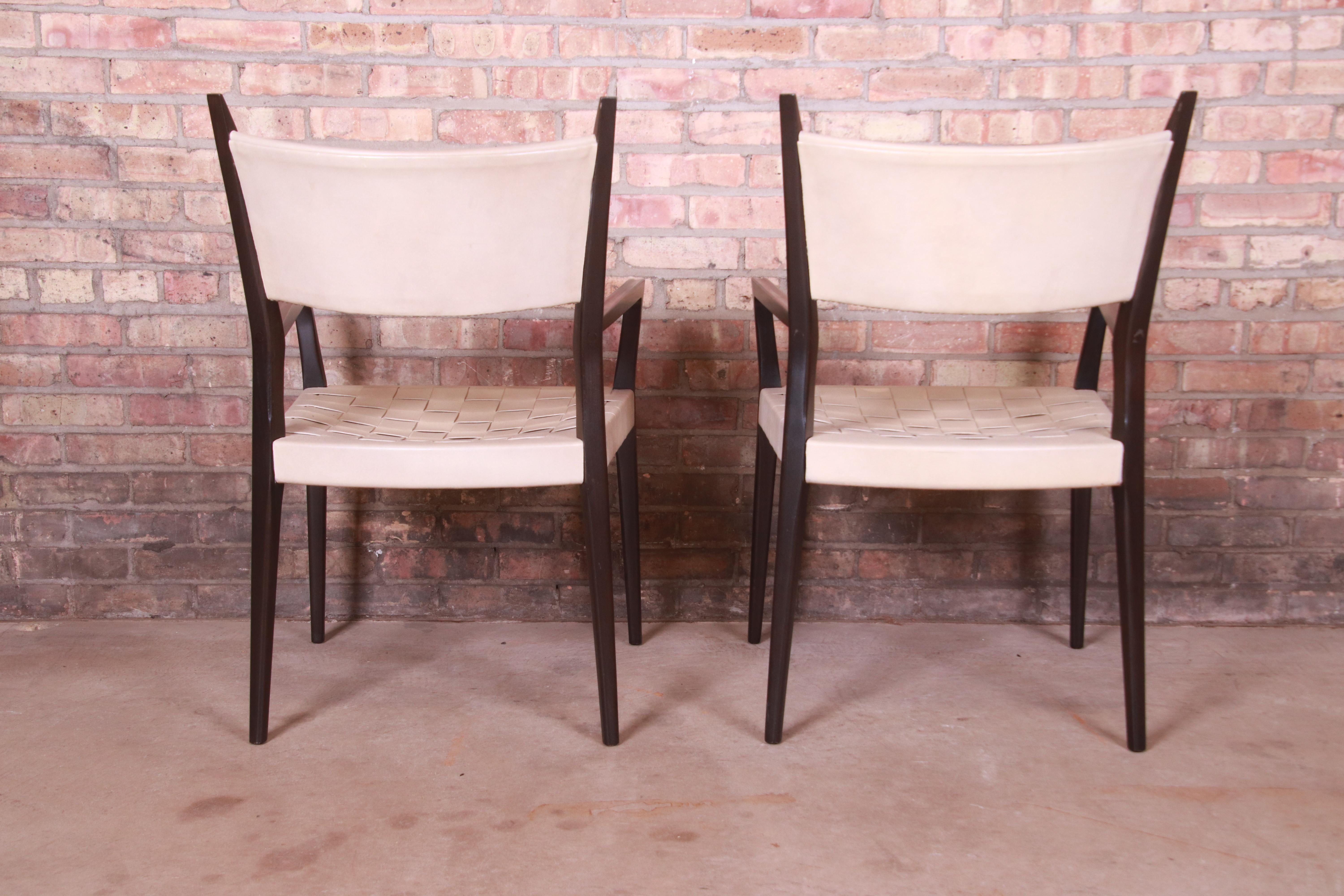 Paul McCobb Irwin Collection Ebonized Mahogany and Woven Leather Dining Chairs 3